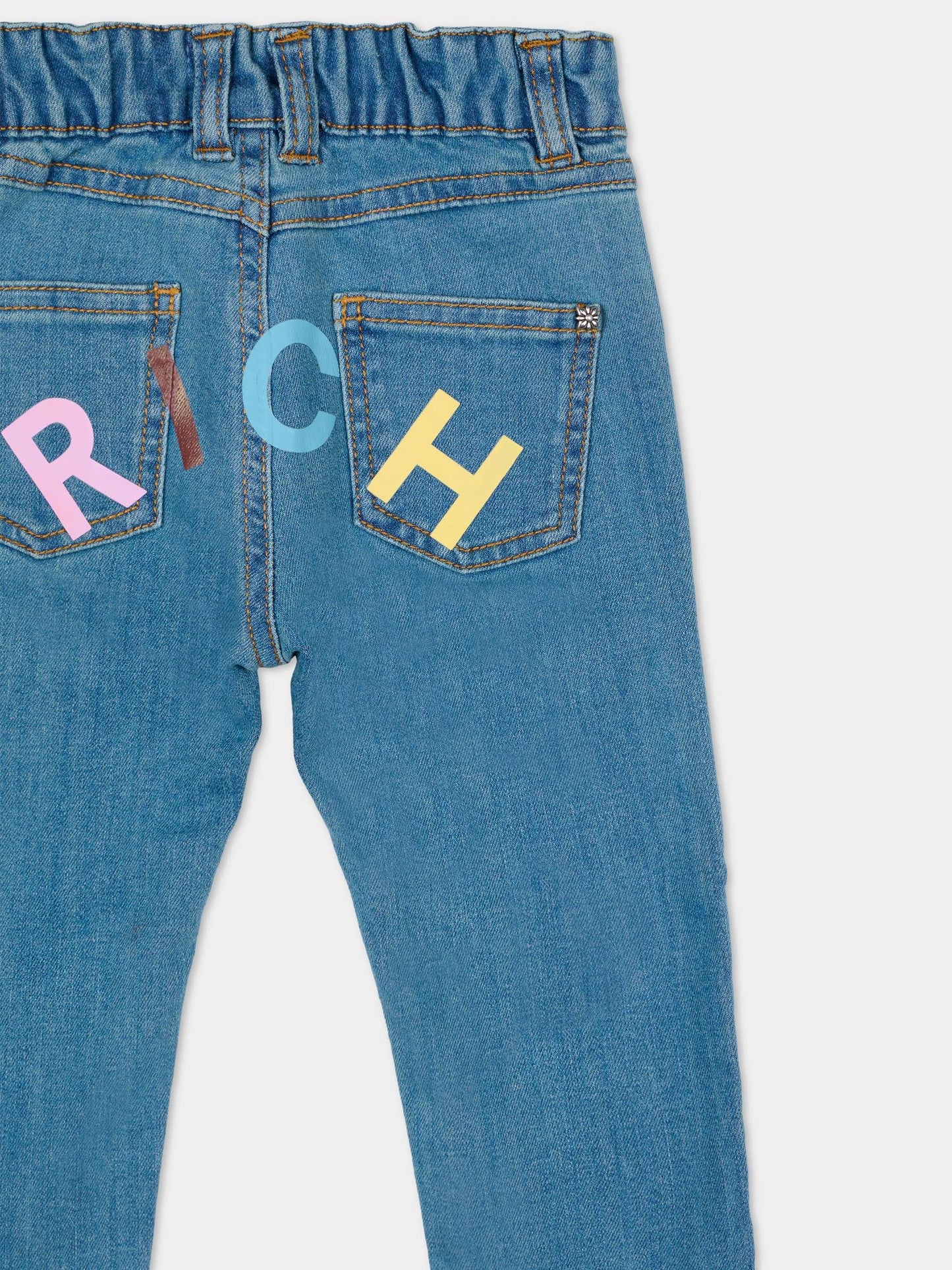 Jeans denim per neonata con logo multicolor,Richmond,RIA25090JE DENIM BLUE LIGHT