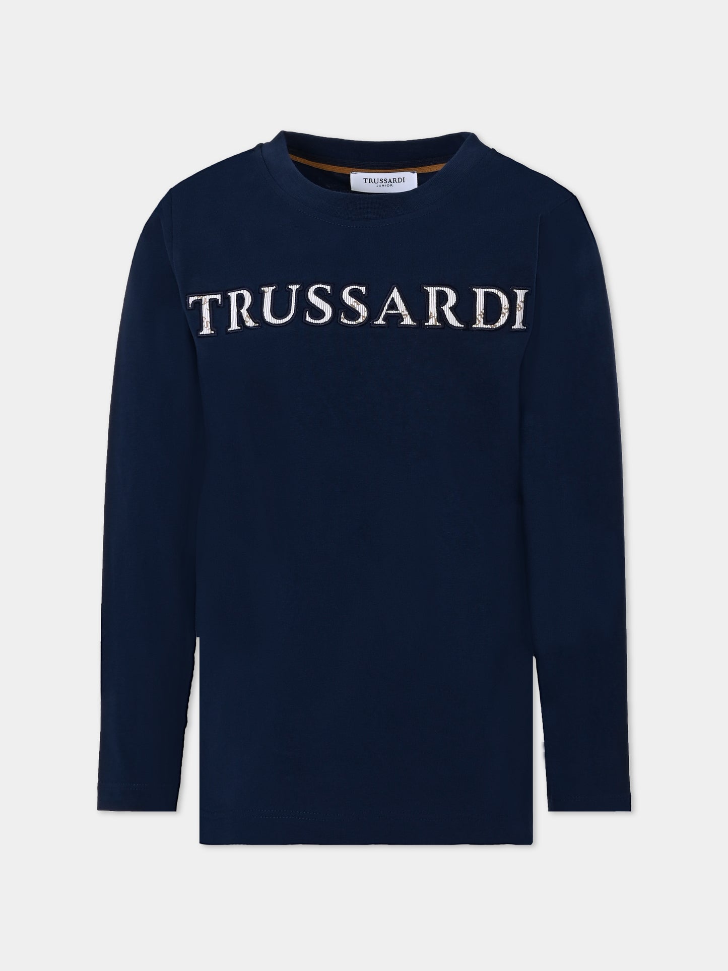 T-shirt blu per bambino con logo,Trussardi Junior,TBA25044TS PEACOAT