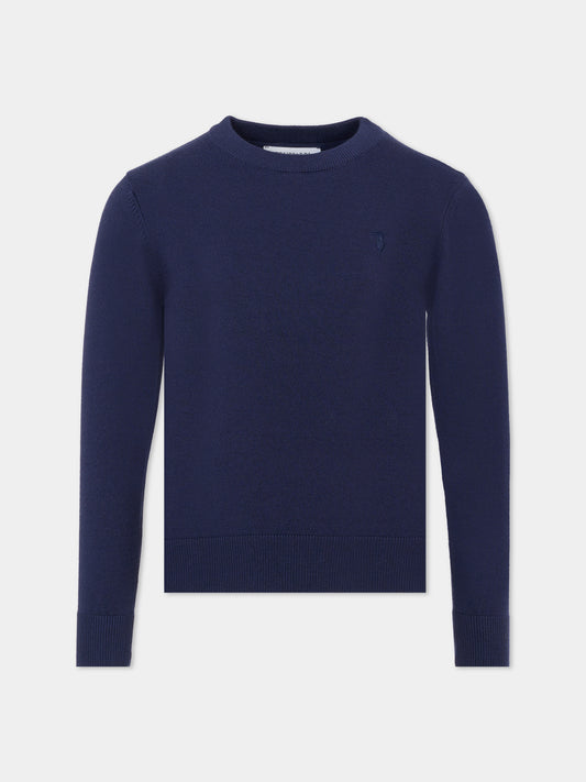 Maglione blu per bambino con logo,Trussardi Junior,TBA25011MA PEACOAT