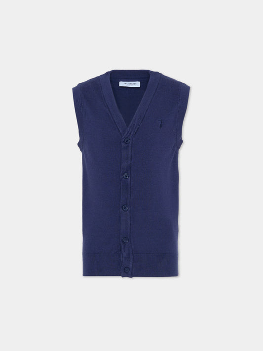 Maglia gilet blu per bambino con logo,Trussardi Junior,TBA25012GL PEACOAT