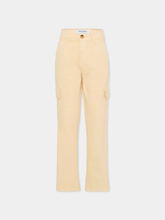 Pantaloni beige per bambino con logo ricamato,Trussardi Junior,TBA25035PA NEW ECRU