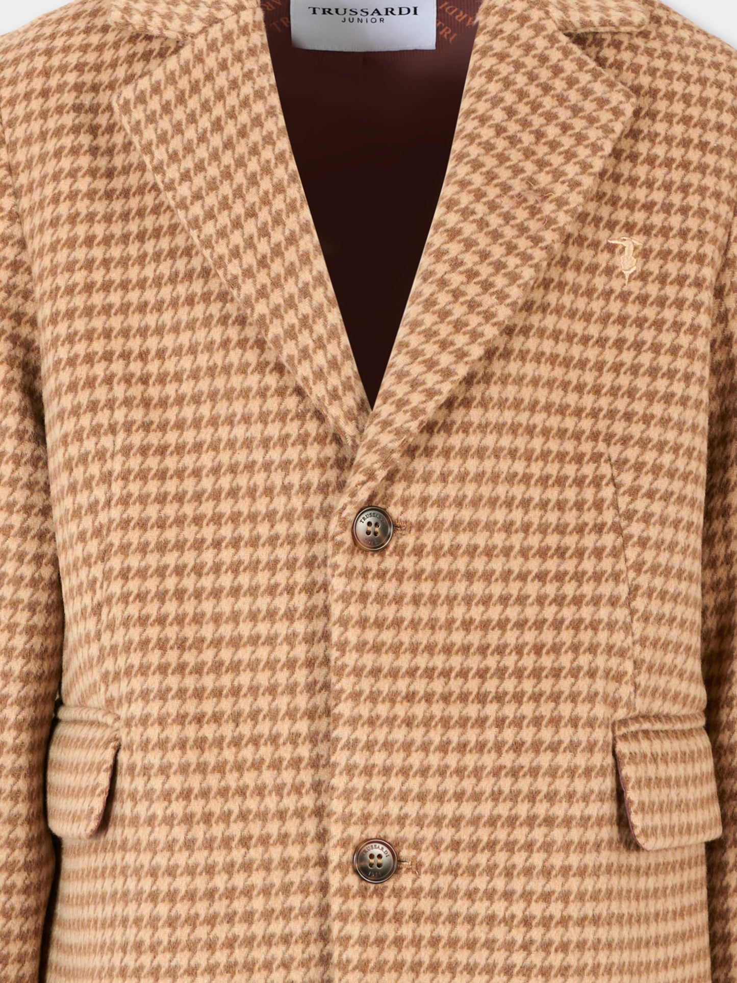 Cappotto marrone per bambino con logo ricamato,Trussardi Junior,TBA25119CP PINECONE