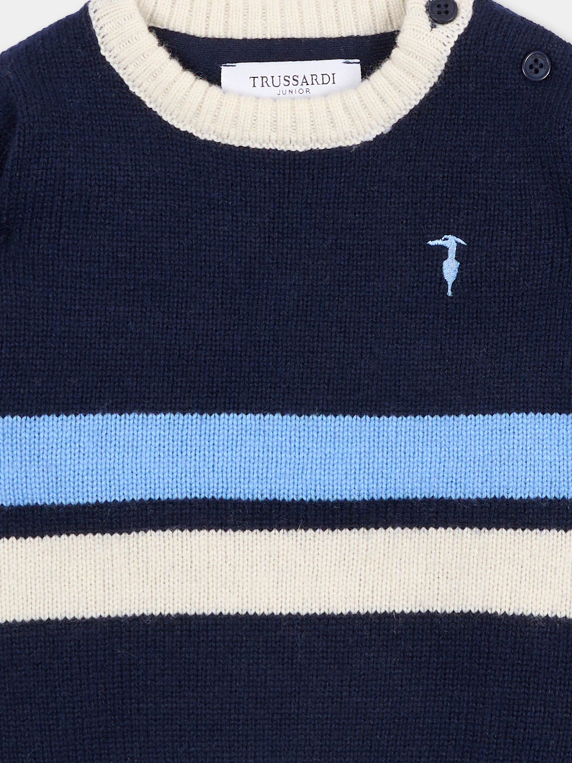 Maglione blu per neonato con logo celeste,Trussardi Junior,TIA25114MA PEACOAT