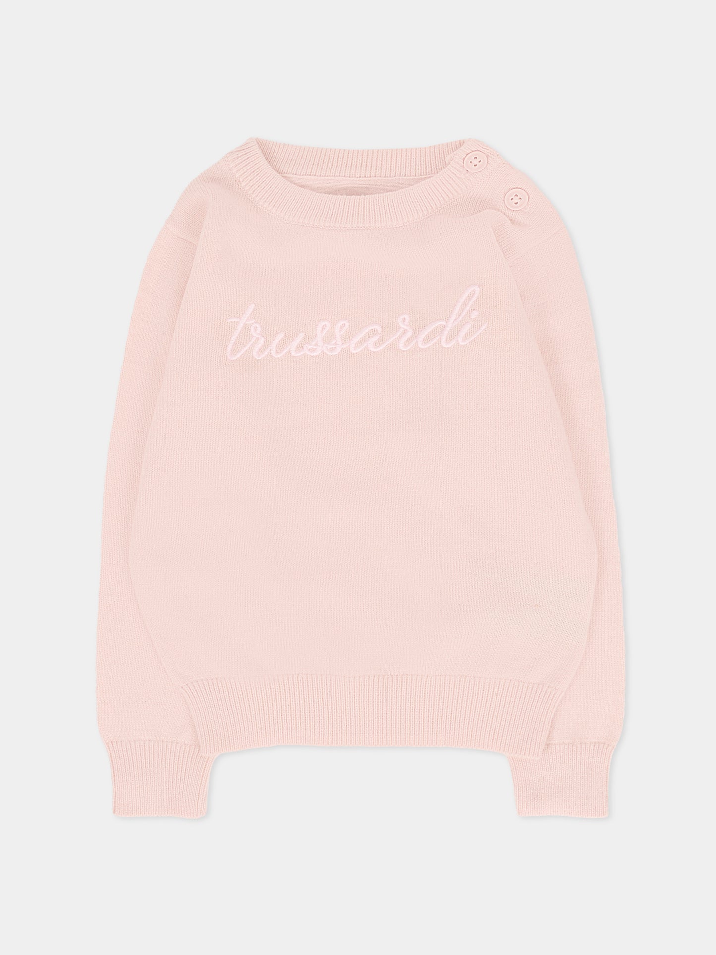 Maglione rosa per neonata con logo ricamato,Trussardi Junior,TIA25011MA ROSE SMOKE