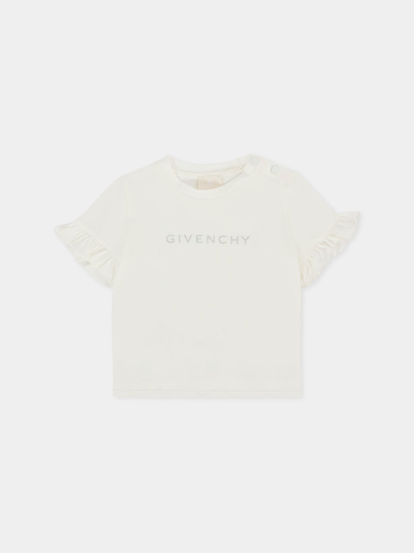T-shirt avorio per neonata con logo,Givenchy Kids,H30903 117