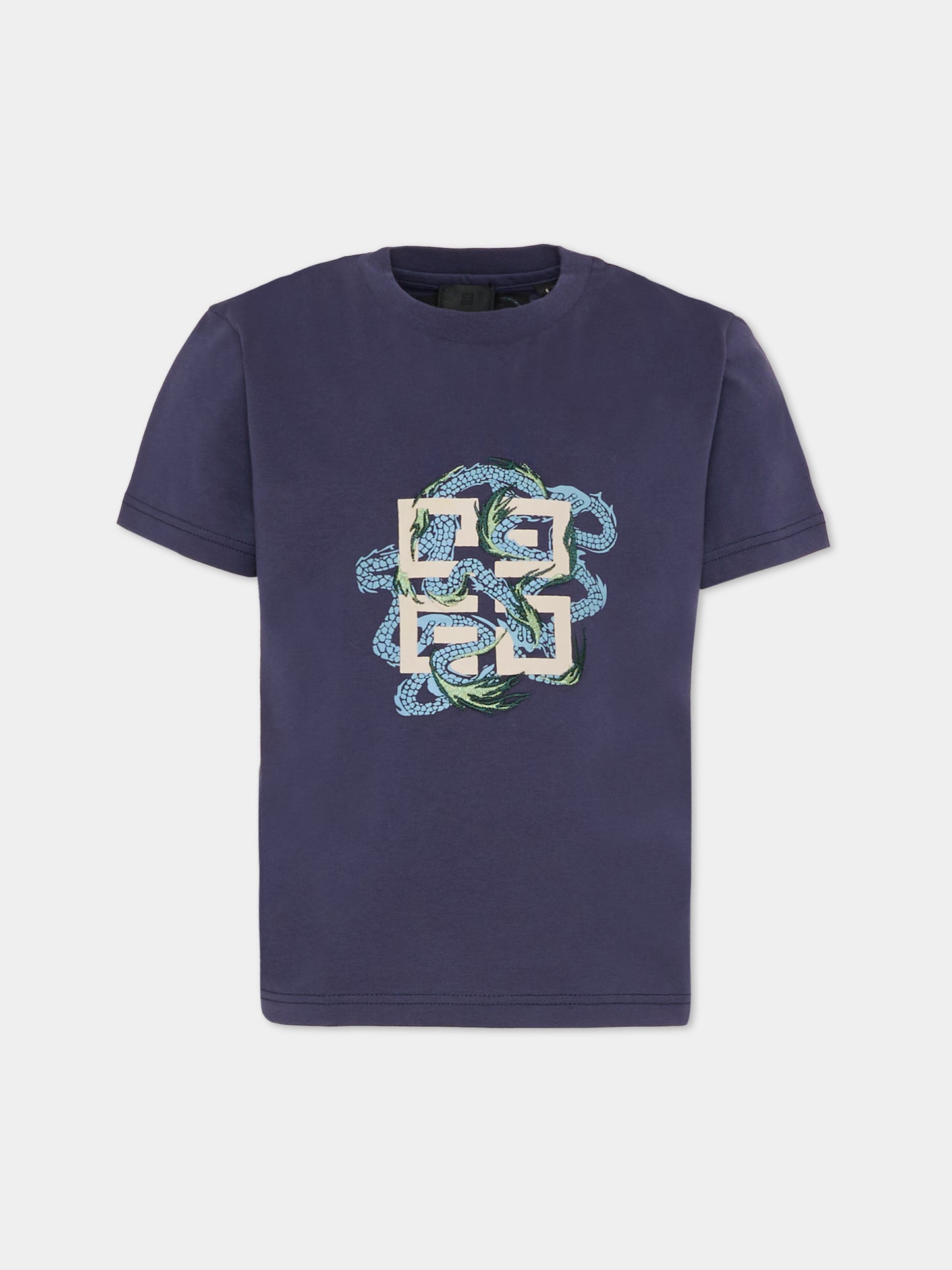 T-shirt blu per bambino con drago,Givenchy Kids,H30956 853