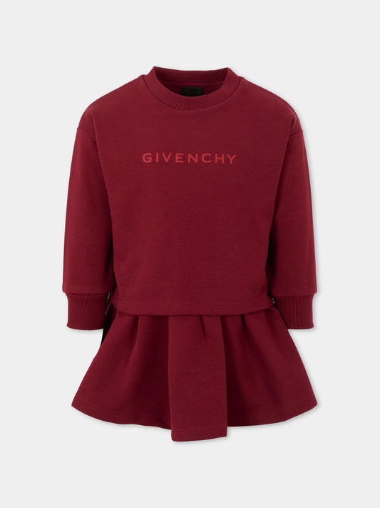 Vestito bordeaux per bambina con logo,Givenchy Kids,H30999 95C