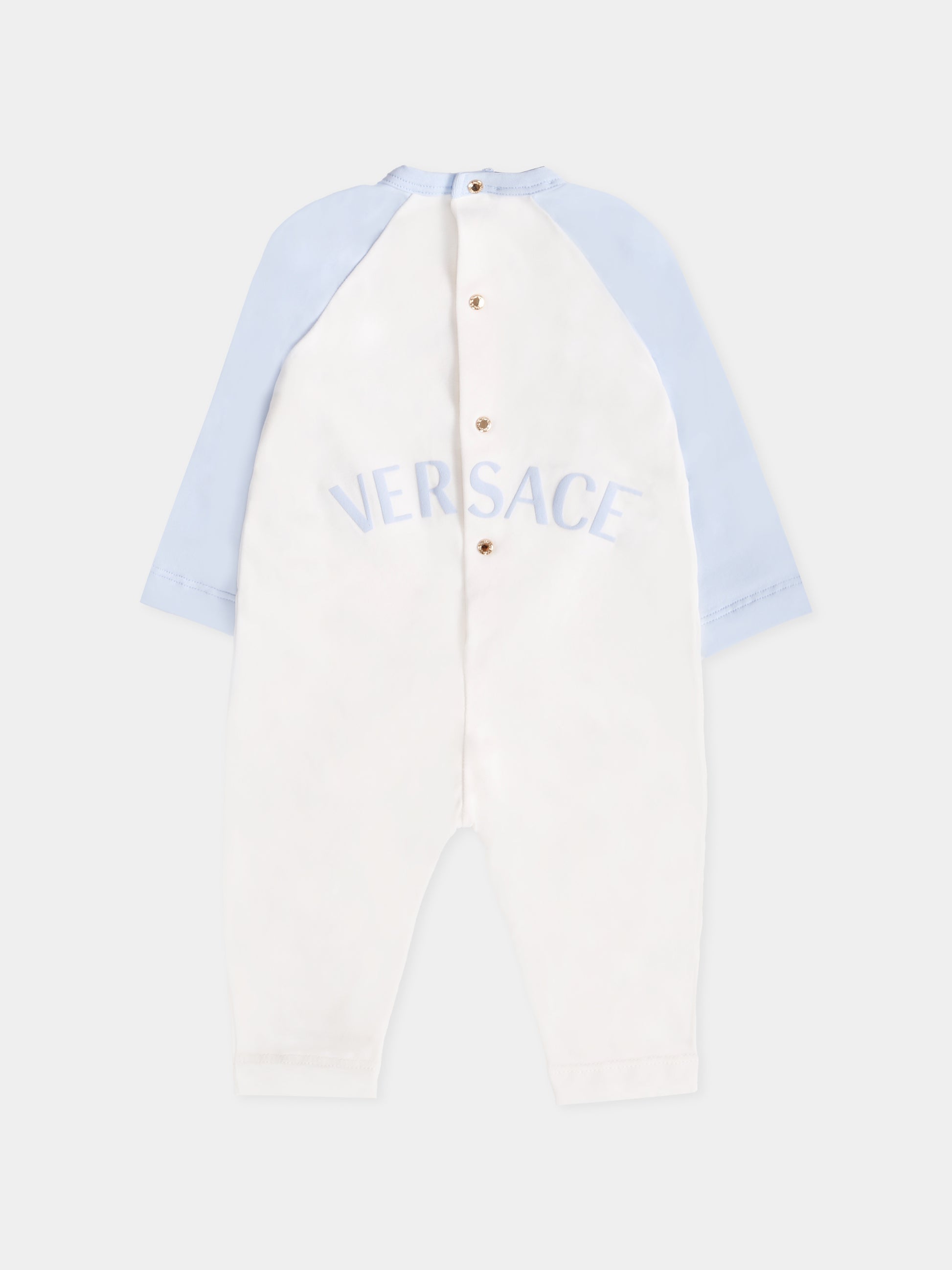 Set tutina avorio e celeste con Medusa per neonato,Versace,1020944 1A15224 2VH80