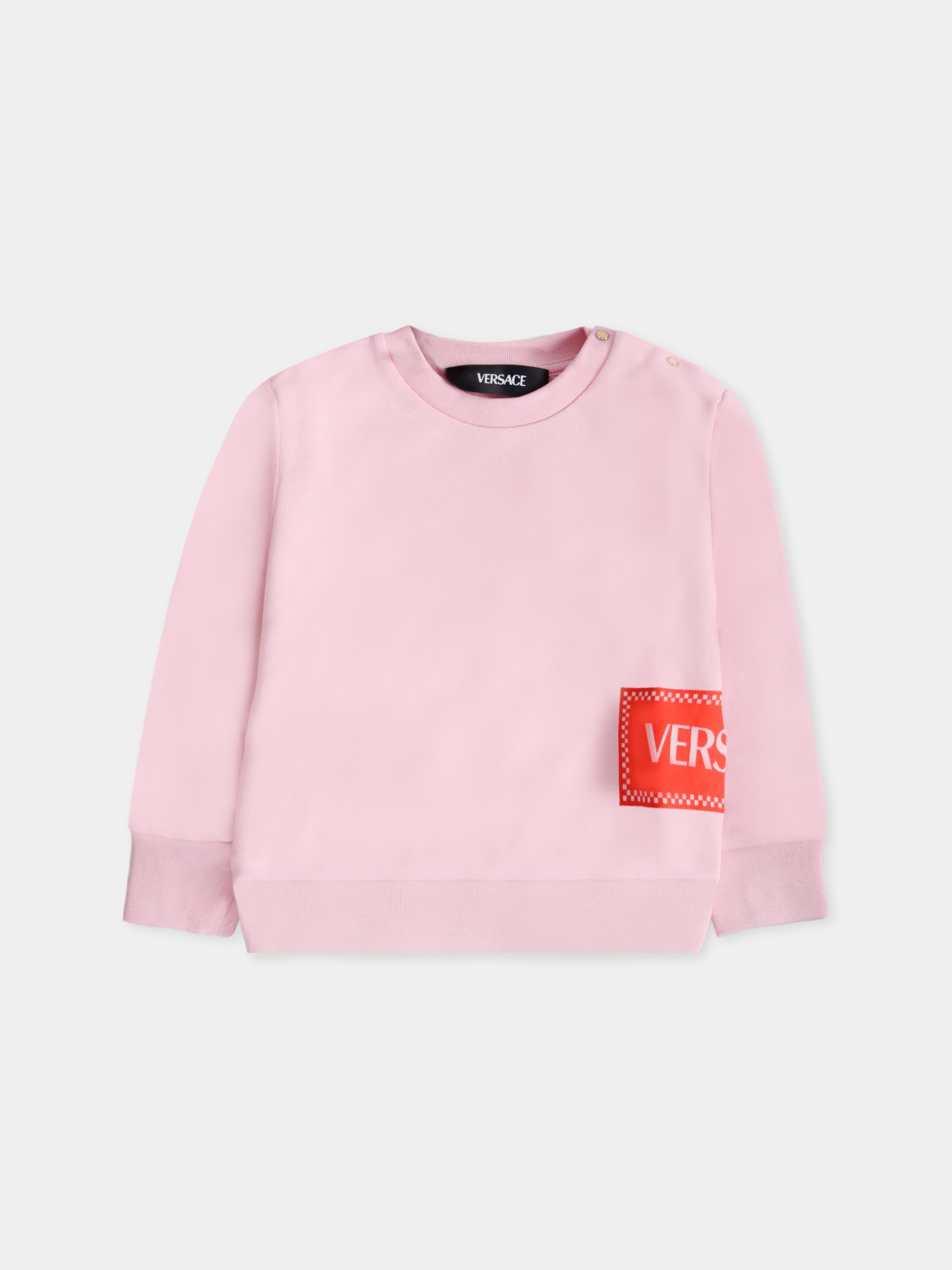 Felpa rosa con '90s vintage logo per neonata,Versace,1018577 1A13182 2PZ60