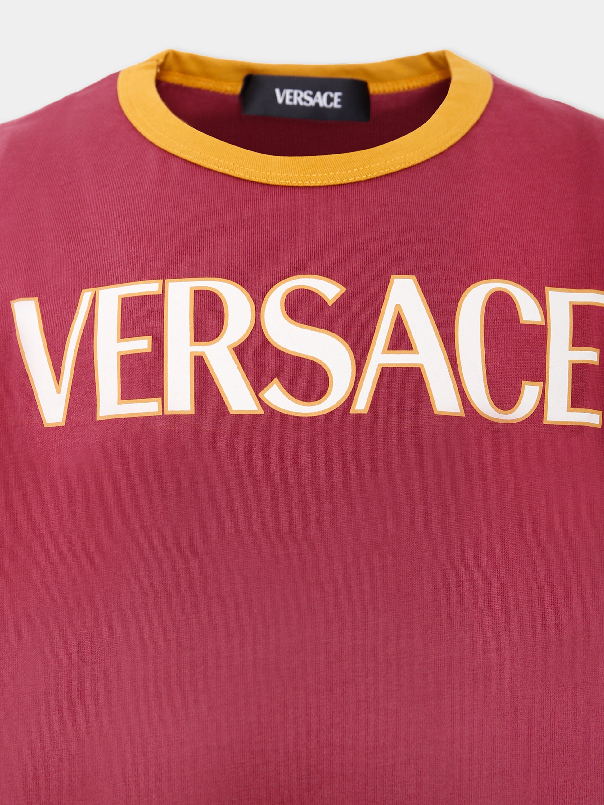 T-shirt bordeaux con logo avorio per bambini,Versace,1020651 1A14933 6R590