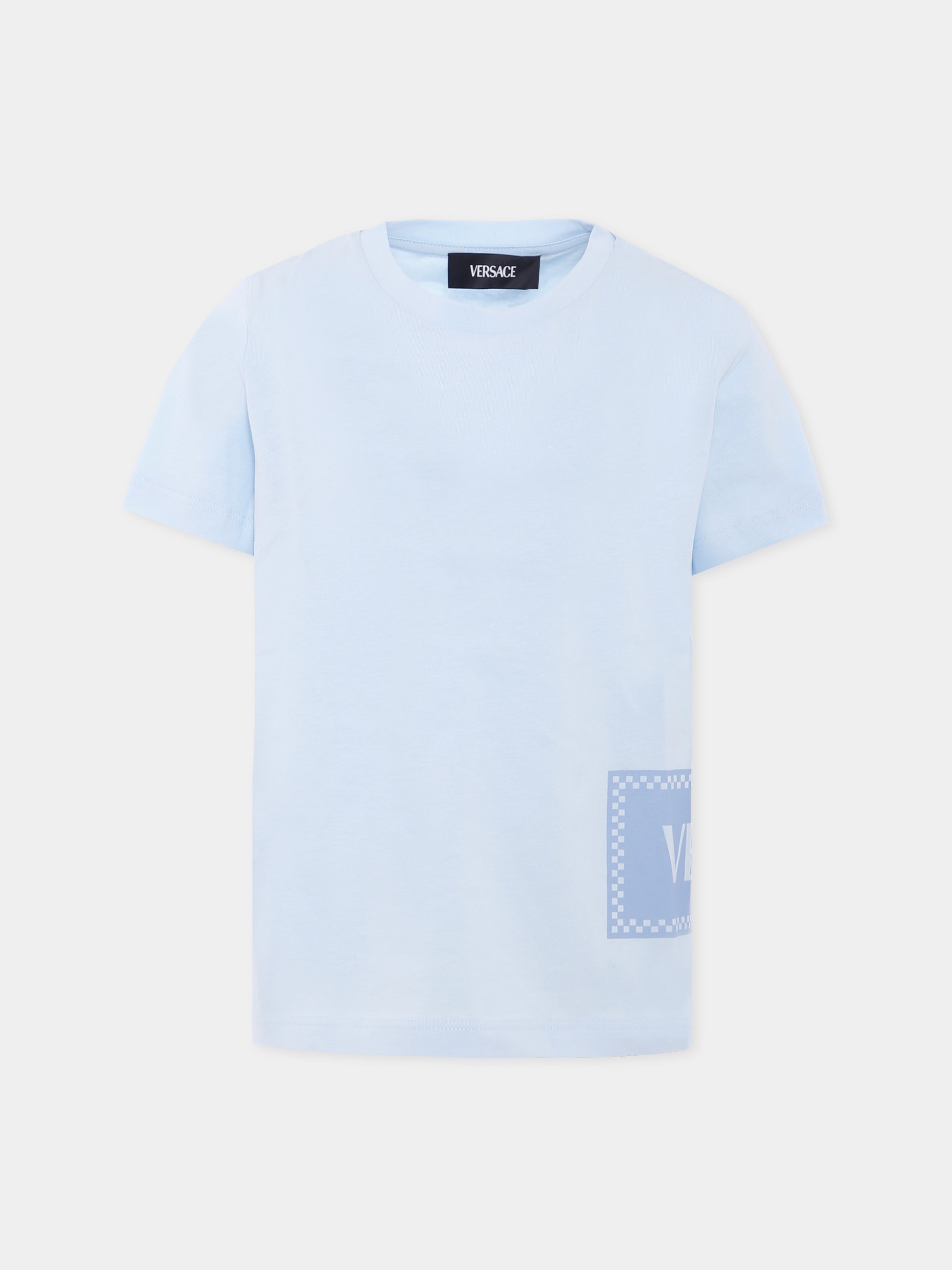 T-shirt celeste con '90s vintage logo per neonato,Versace,1018342 1A15441 2VK90