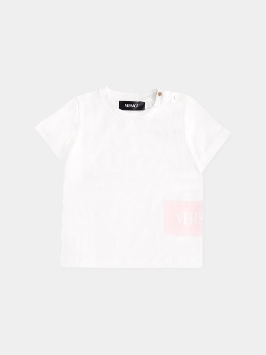 T-shirt bianca con '90s vintage logo per neonata,Versace,1018570 1A15441 2WL90