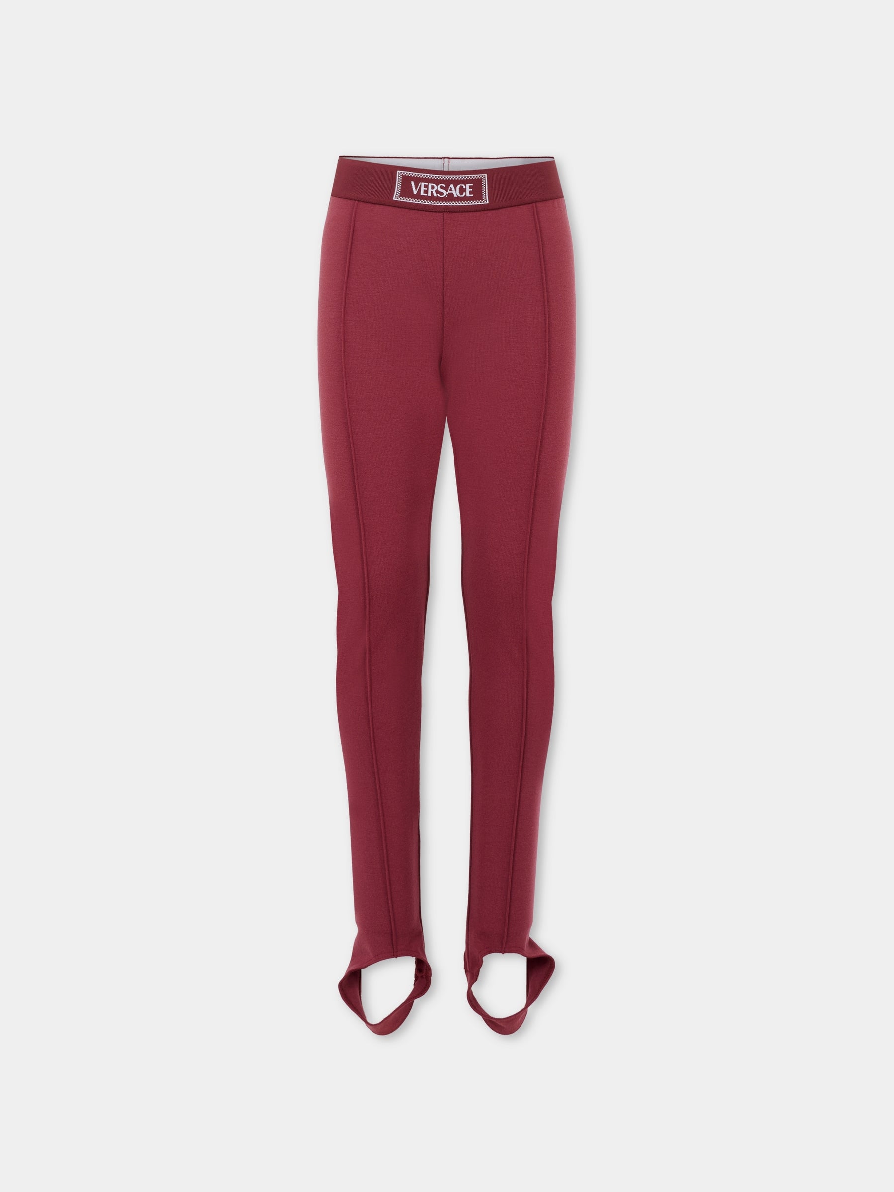 Leggings bordeaux per bambina con '90 Vintage Logo,Versace,1018201 1A00146 1RA70
