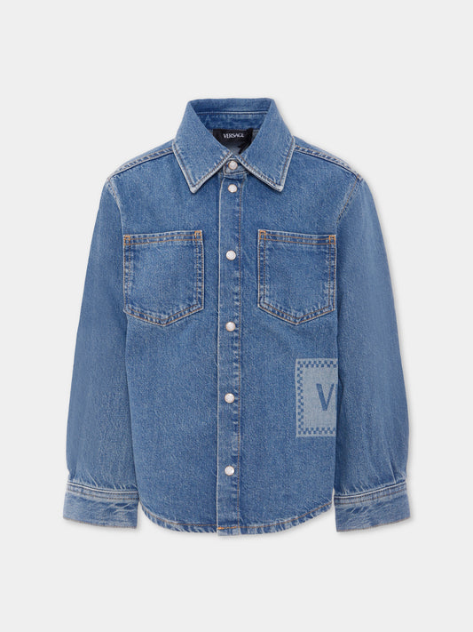 Camicia blu per bambino con logo Versace '90 vintage,Versace,1020672 1A14287 1D200