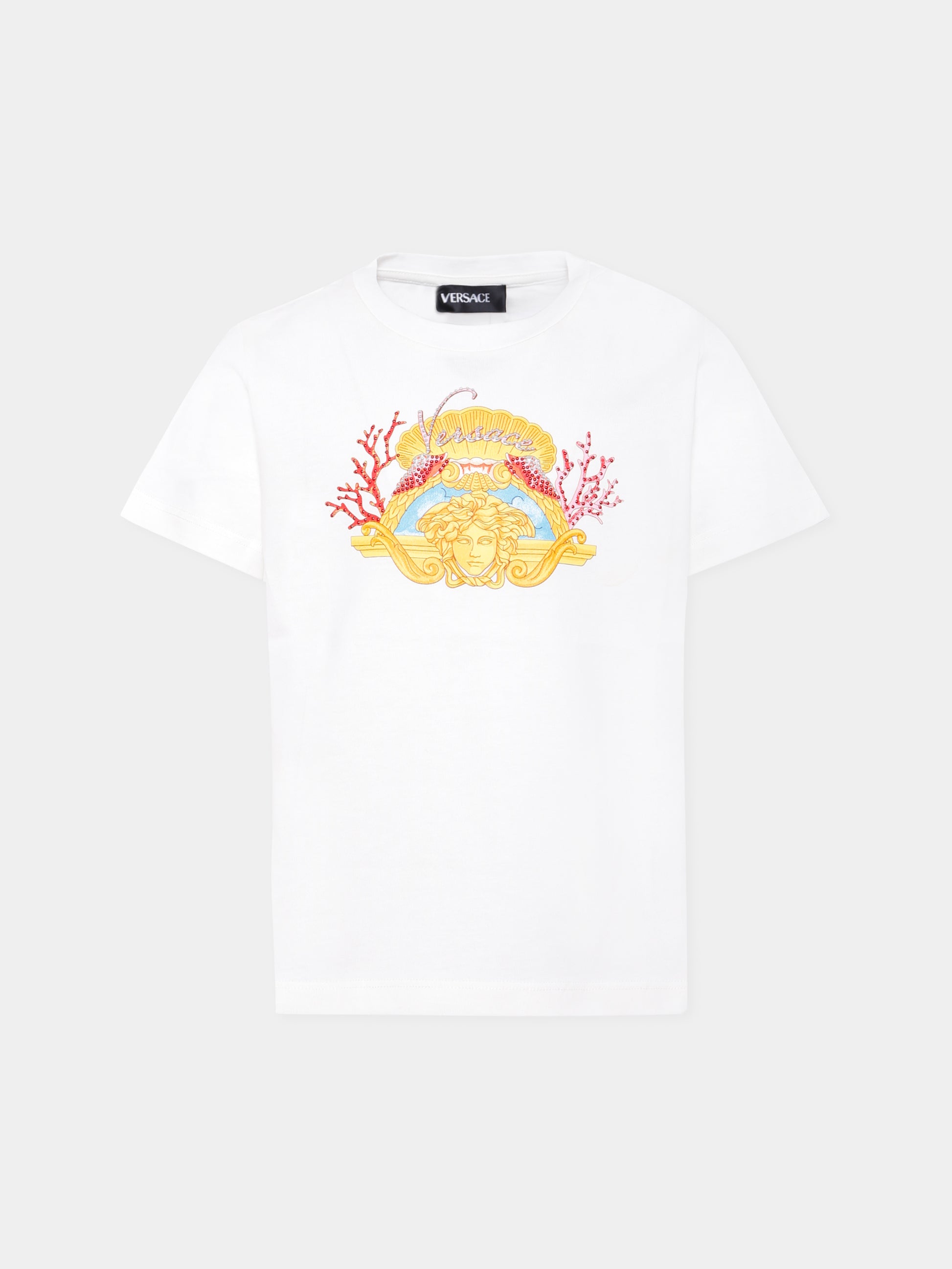 T-shirt bianca La Vacanza per bambina,Versace,1018181 1A15227 2W070