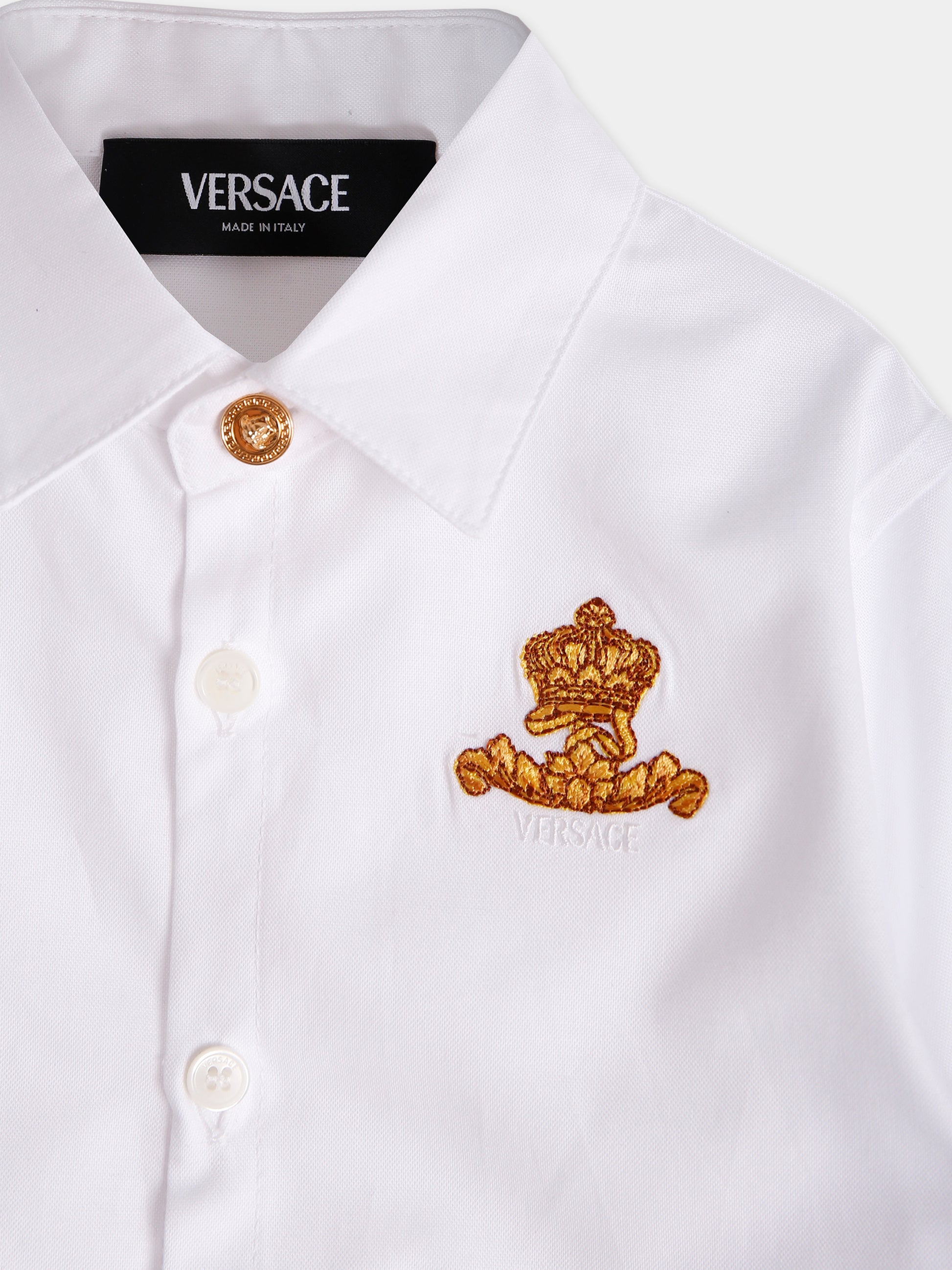 Camicia bianca con ricamo per neonato,Versace,1018643 1A14946 2W110