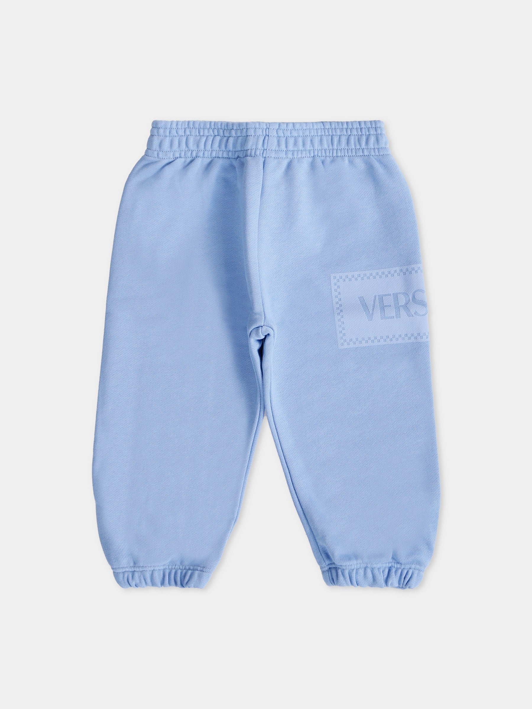 Pantaloni sportivi celeste con '90s vintage logo per neonato,Versace,1021069 1A13182 2V300