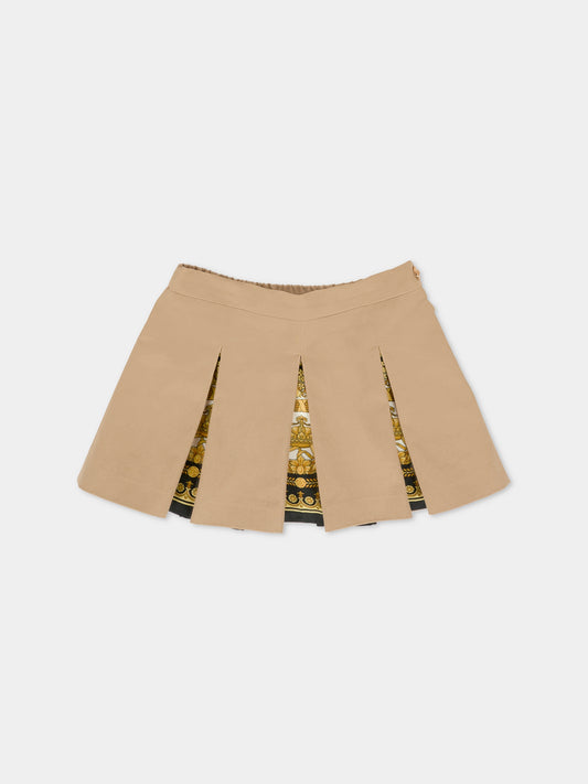 Gonna beige per neonata con stampa Barocco,Versace,1021040 1A14822 2KS40