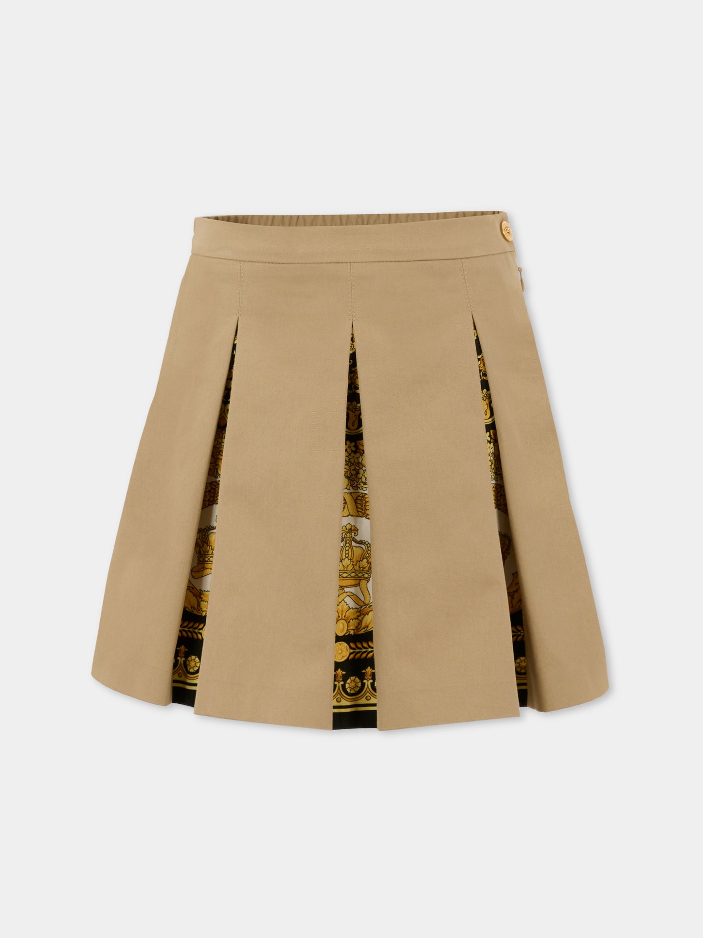 Gonna beige per bambina con stampa Barocco,Versace,1021040 1A14822 2KS40