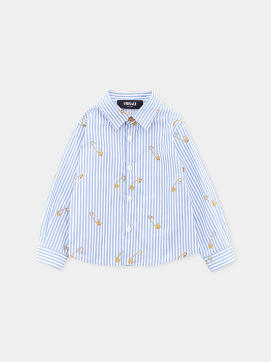 Camicia azzurra per neonato con spille,Versace,1018643 1A14827 5UE60