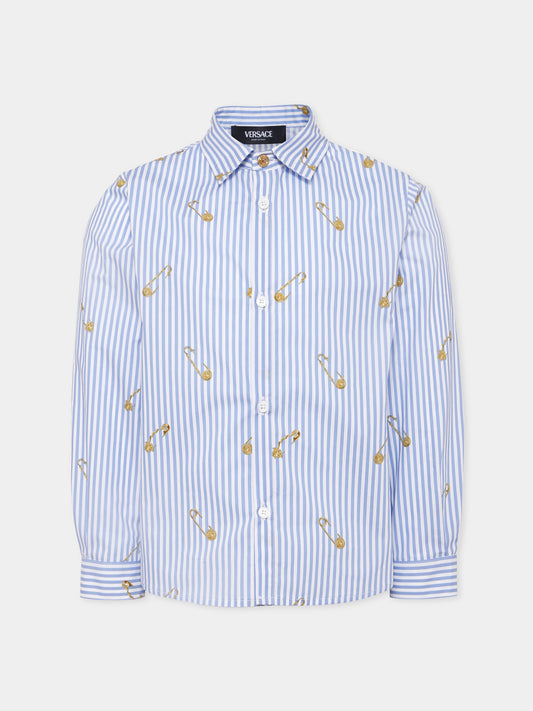 Camicia azzurra per bambino con spilla da balia,Versace,1018643 1A14827 5UE60