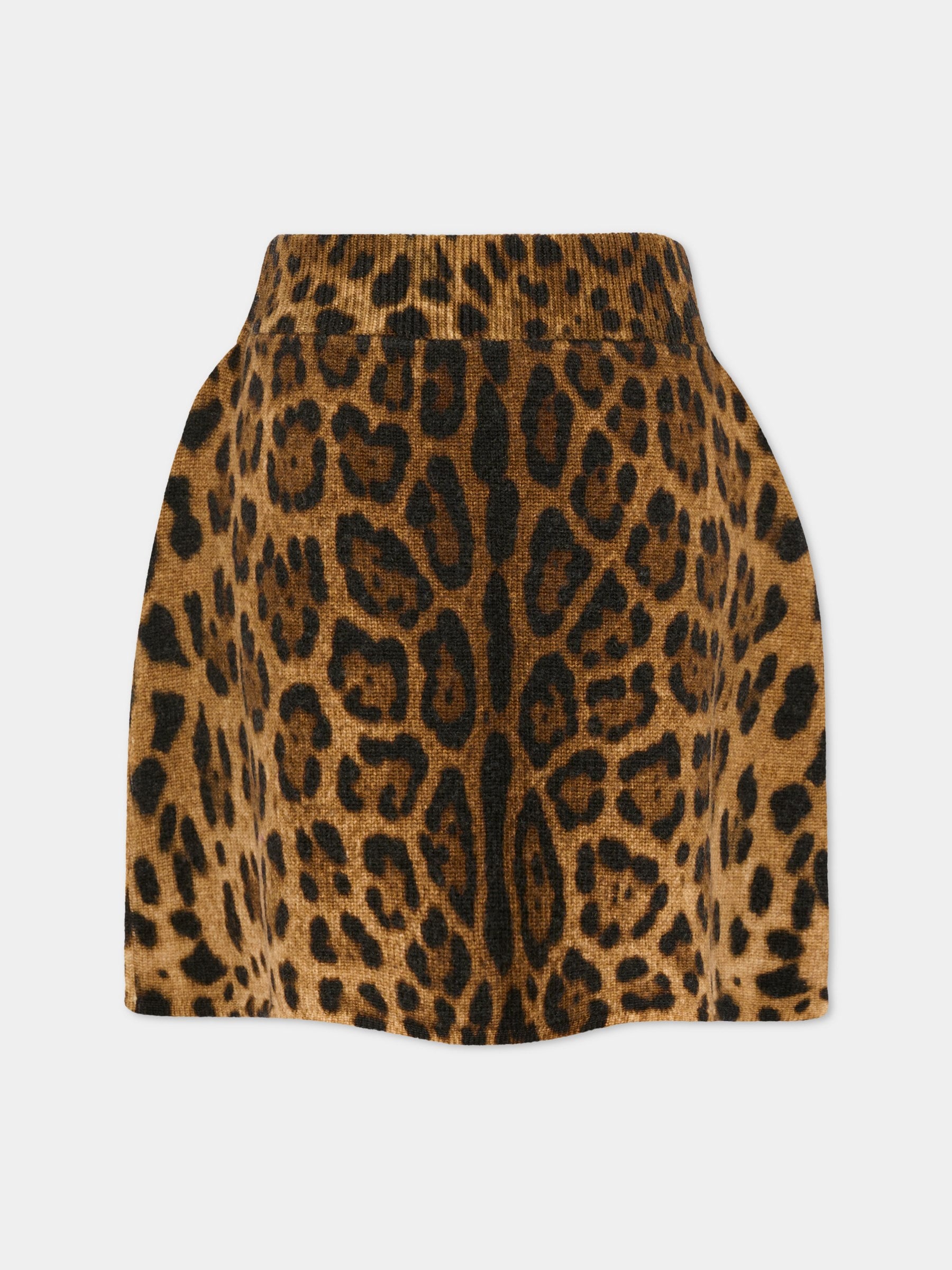 Gonna marrone per bambina con stampa animalier,Dolce & Gabbana Kids,L5KI05 JDVDT HY13M