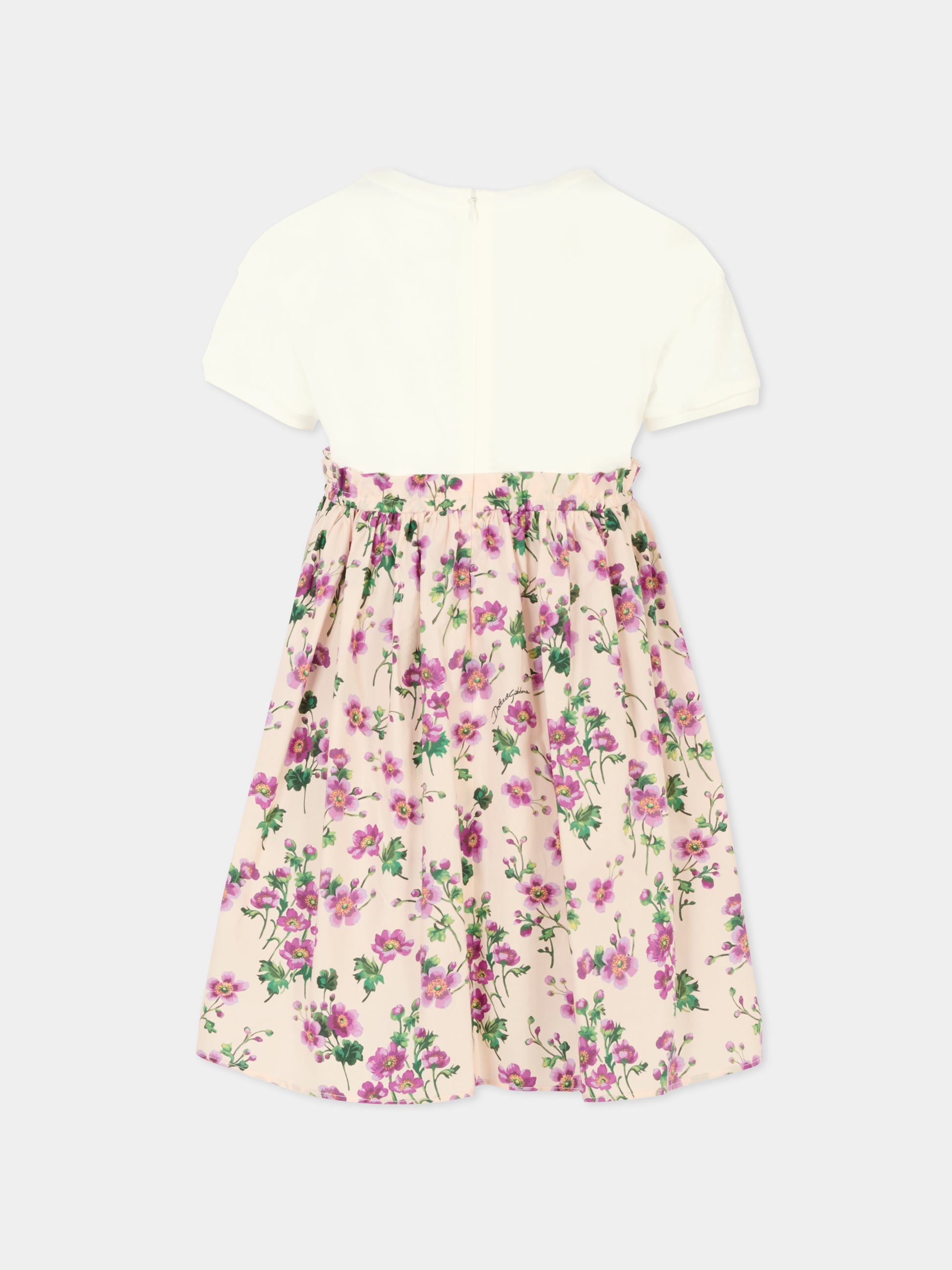 Vestito rosa per bambina con fiori e logo,Dolce & Gabbana Kids,L5JDAQ G7PHW S9000