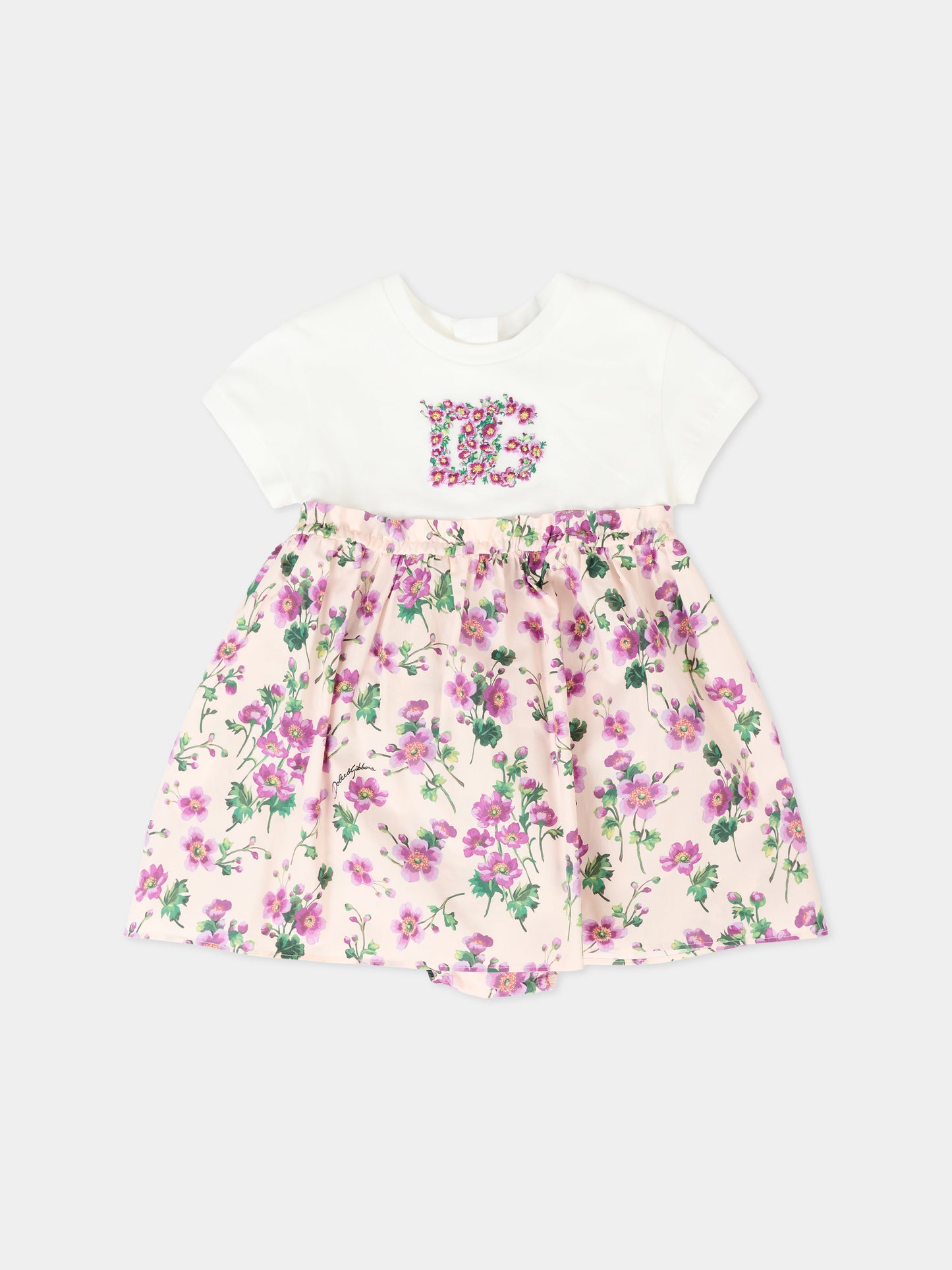 Vestito rosa per neonata con fiori,Dolce & Gabbana Kids,L2JD9H G7PHW S9000