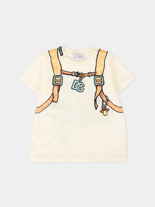 T-shirt avorio per neonato con stampa esploratore,Dolce & Gabbana Kids,L1JTEY II7IP HH5RX