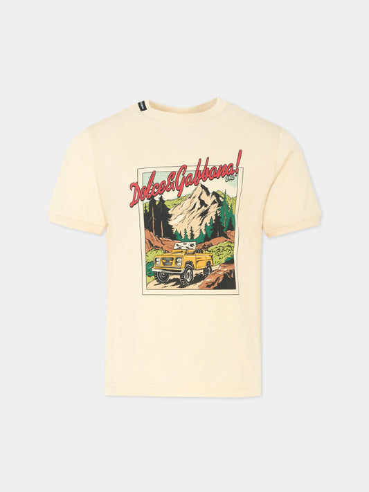 T-shirt avorio per bambino con stampa esploratore,Dolce & Gabbana Kids,L4JTJD G7PJS A4567