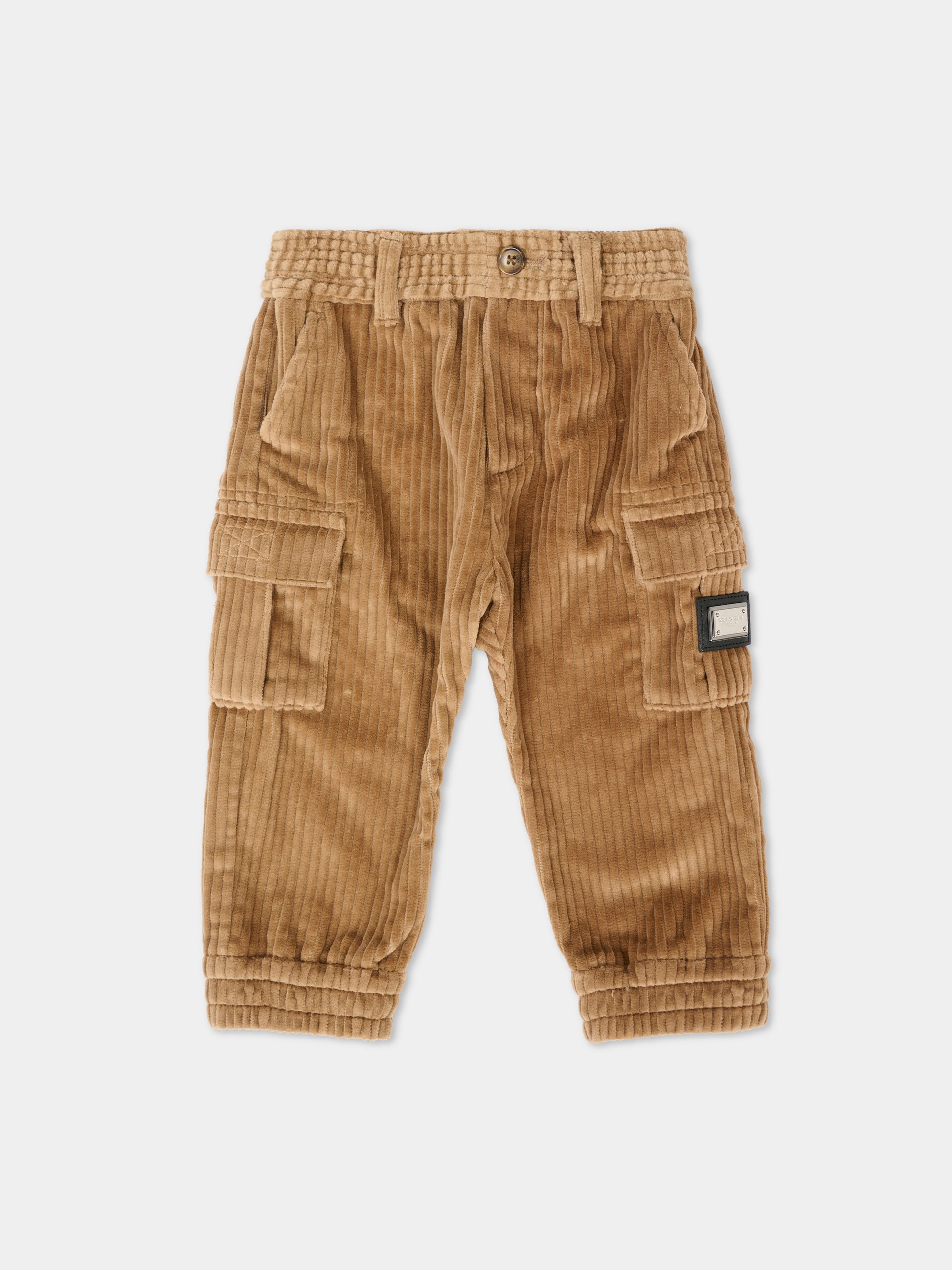 Pantaloni marroni per neonato con patch,Dolce & Gabbana Kids,L15P08 FUWDU M0868