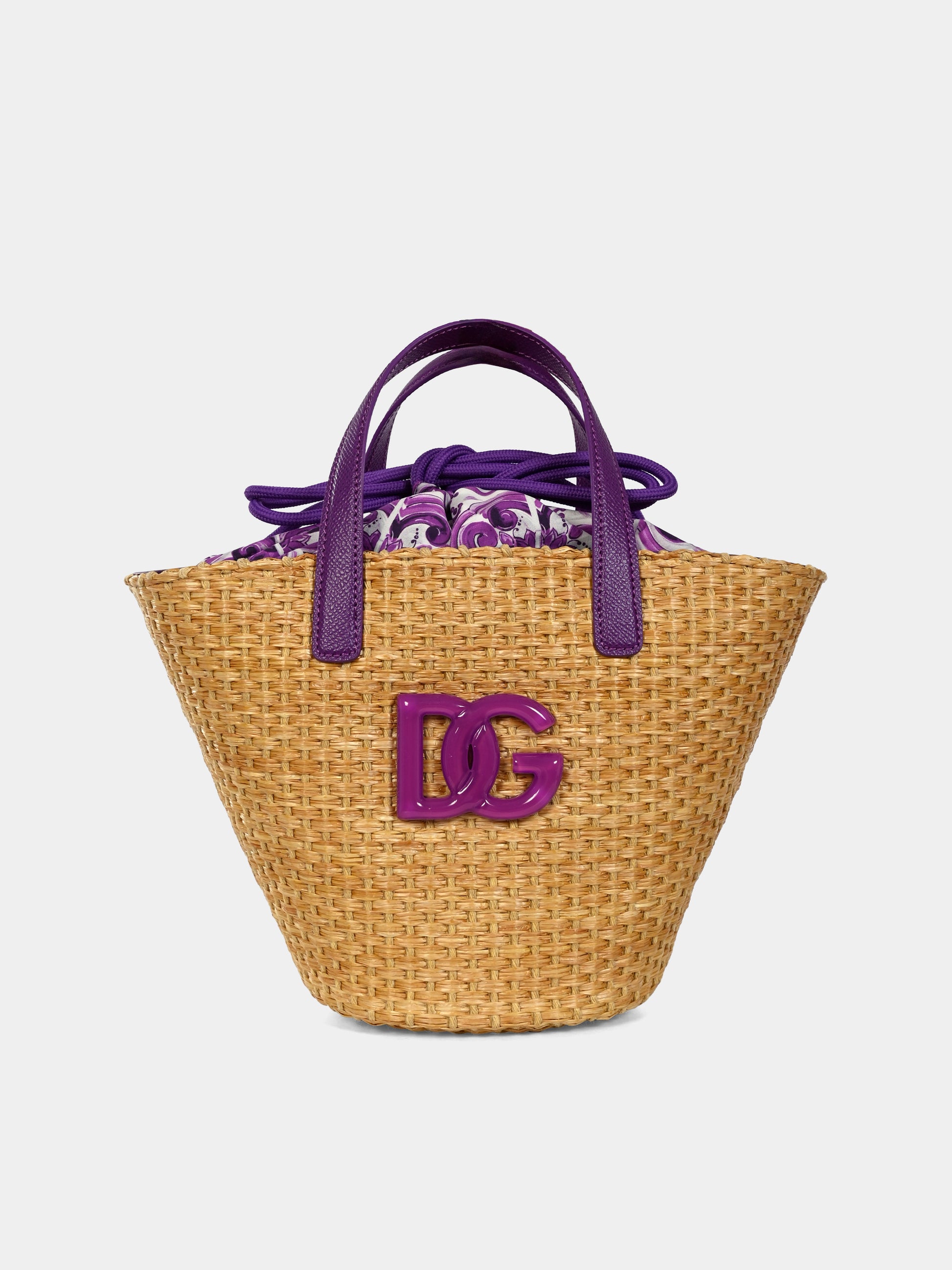 Borsa beige per bambina con stampa maioliche,Dolce & Gabbana Kids,EB0249 AW590 I03TN