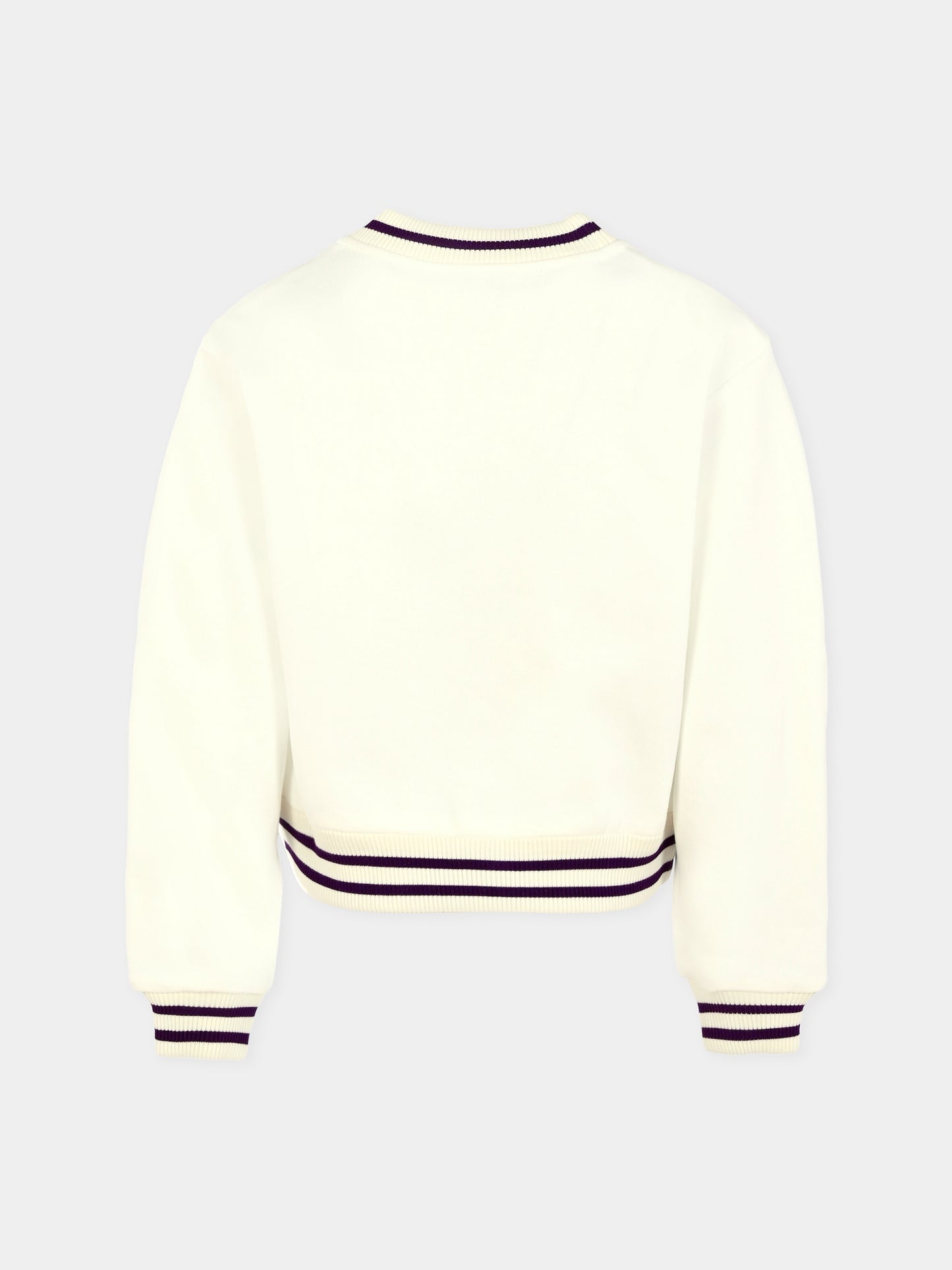 Felpa crop bianca per bambina con stampa maioliche e ricamo DG,Dolce & Gabbana Kids,L5JWBZ G7PED W0111