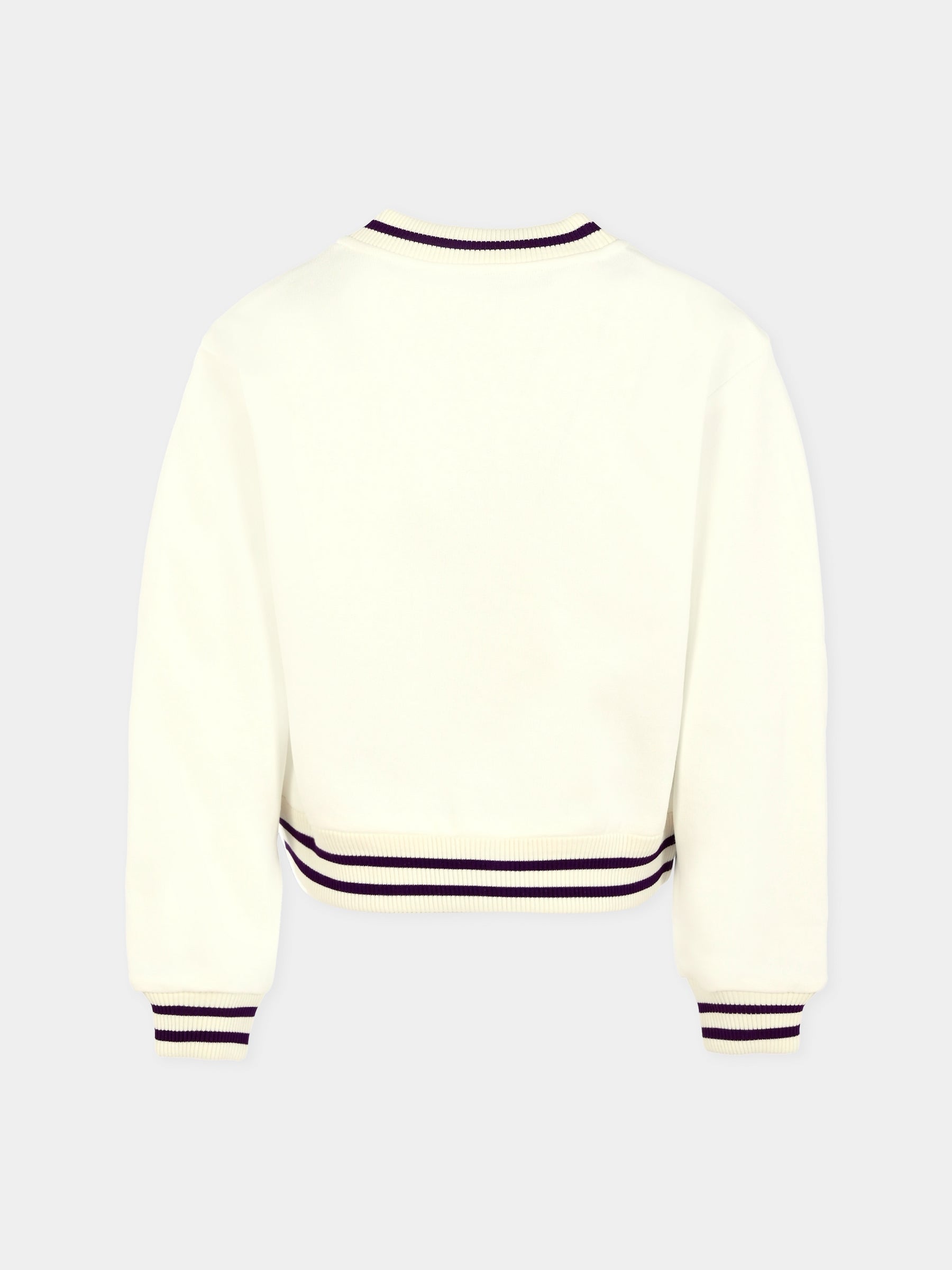 Felpa crop bianca per bambina con stampa maioliche e ricamo DG,Dolce & Gabbana Kids,L5JWBZ G7PED W0111