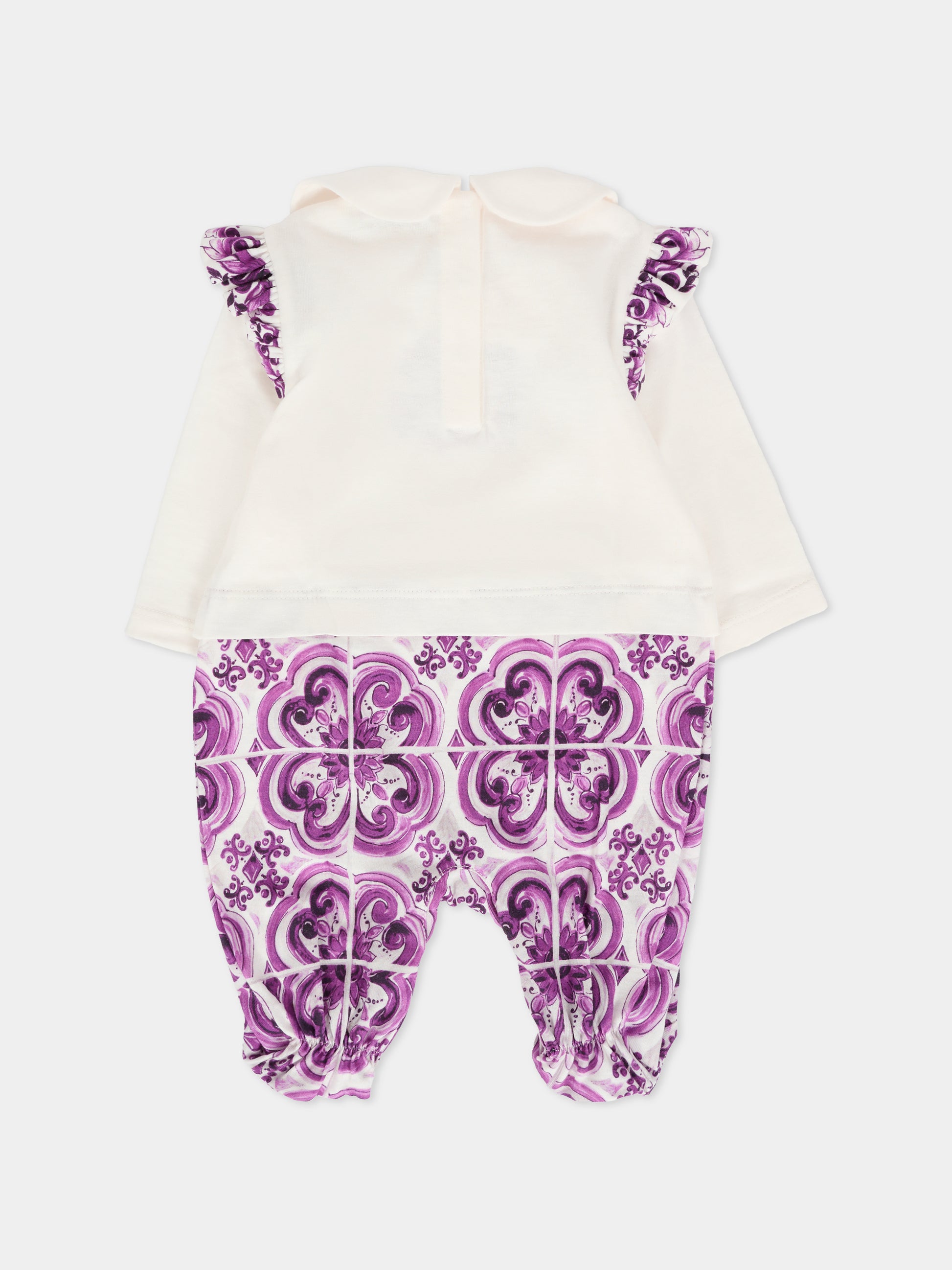 Set tutina viola per neonata con stampa maioliche,Dolce & Gabbana Kids,L2JO4C G7PEH S9000