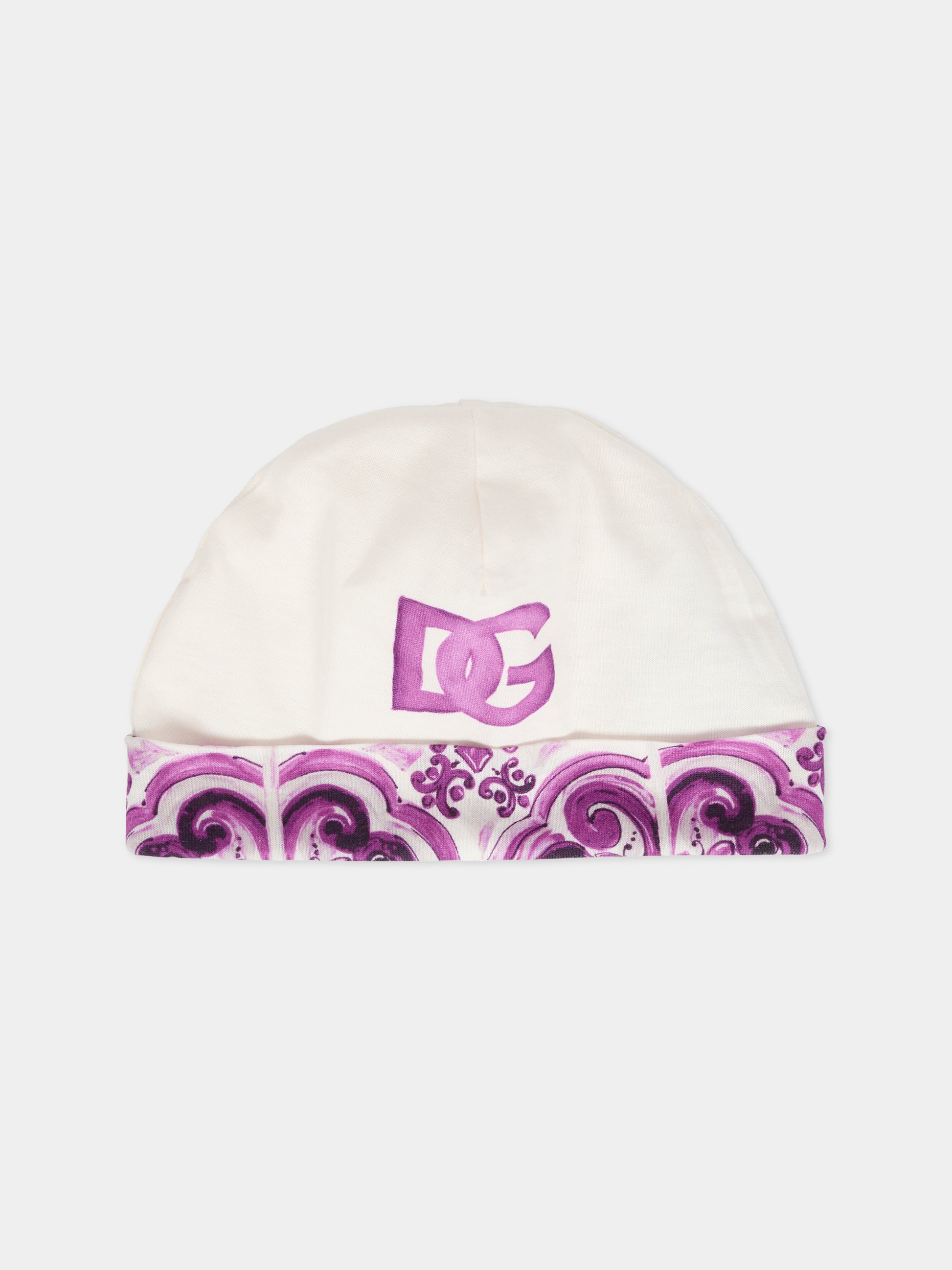 Set tutina viola per neonata con stampa maioliche,Dolce & Gabbana Kids,L2JO4C G7PEH S9000