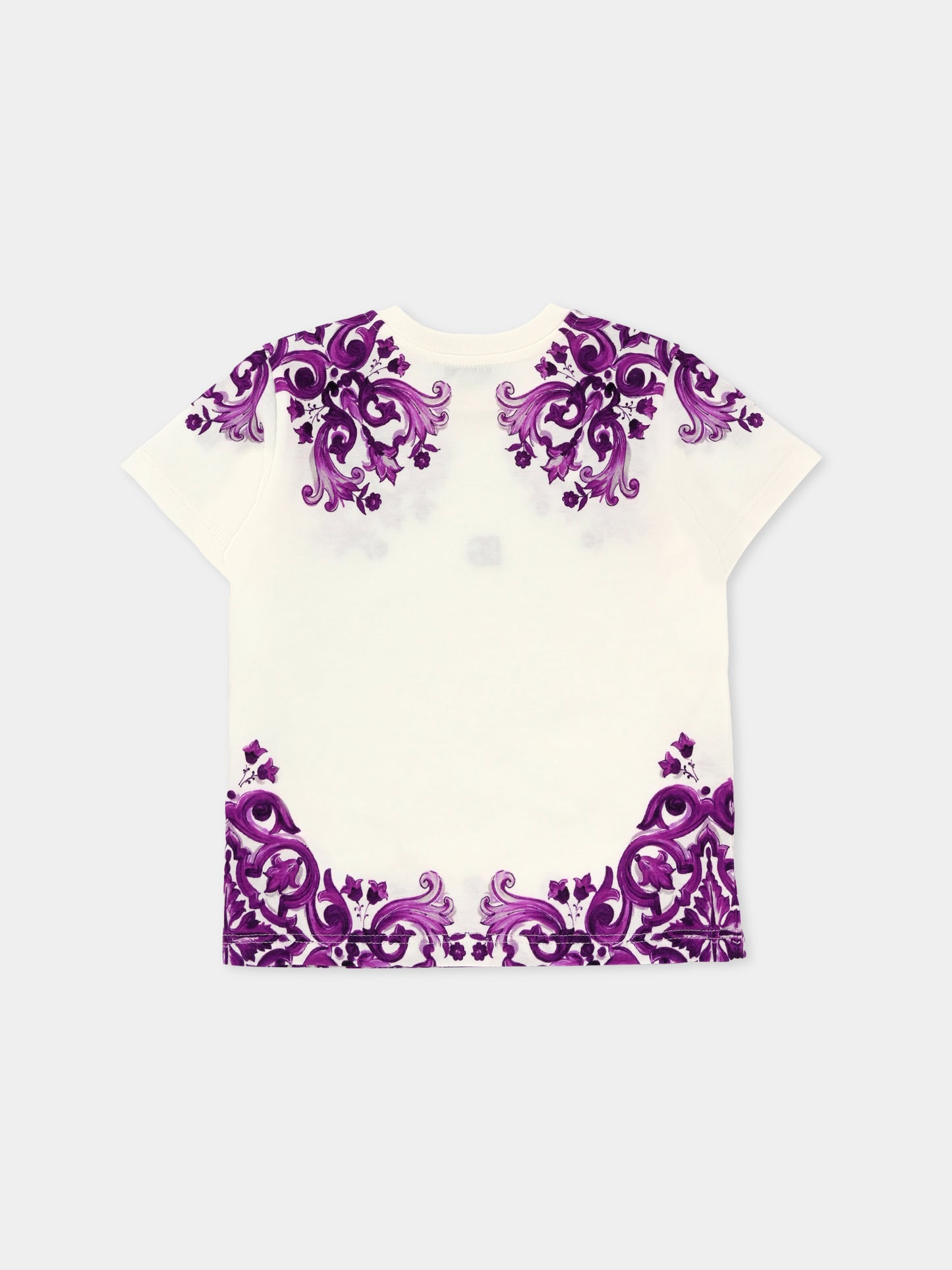 T-shirt bianca per neonata con stampa maioliche,Dolce & Gabbana Kids,L2JTKT II7H3 I23TN