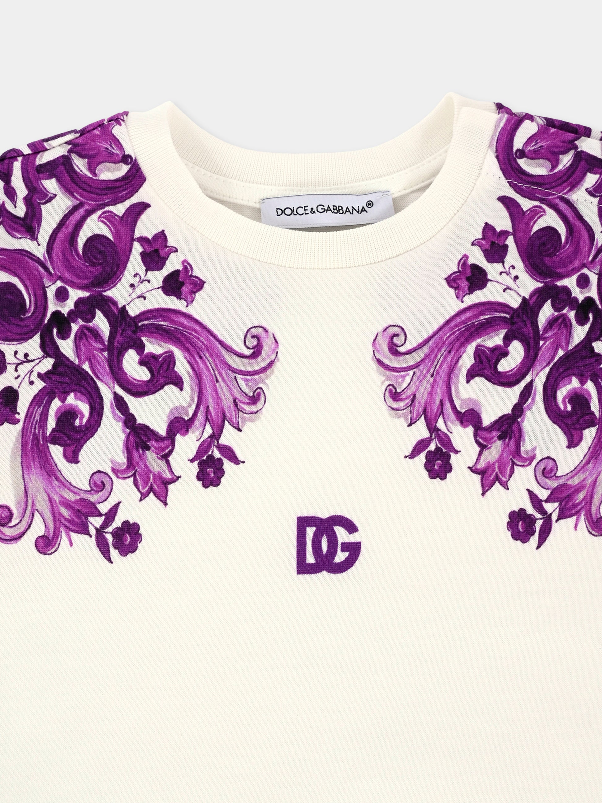 T-shirt bianca per neonata con stampa maioliche,Dolce & Gabbana Kids,L2JTKT II7H3 I23TN