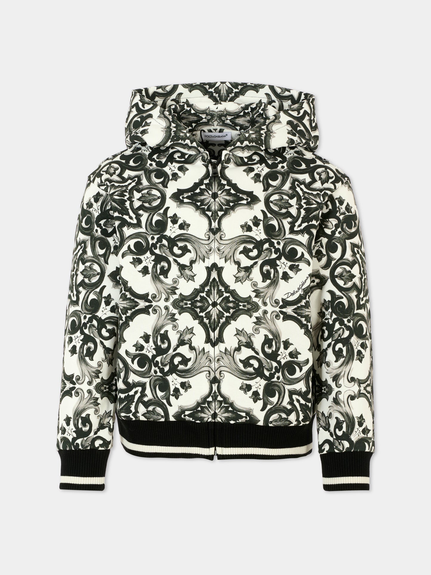 Felpa bianca per bambino con stampa maioliche,Dolce & Gabbana Kids,L4JWKG II7HR IZ3TN