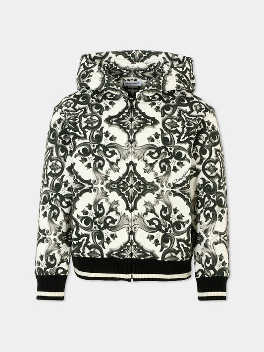 Felpa bianca per bambino con stampa maioliche,Dolce & Gabbana Kids,L4JWKG II7HR IZ3TN