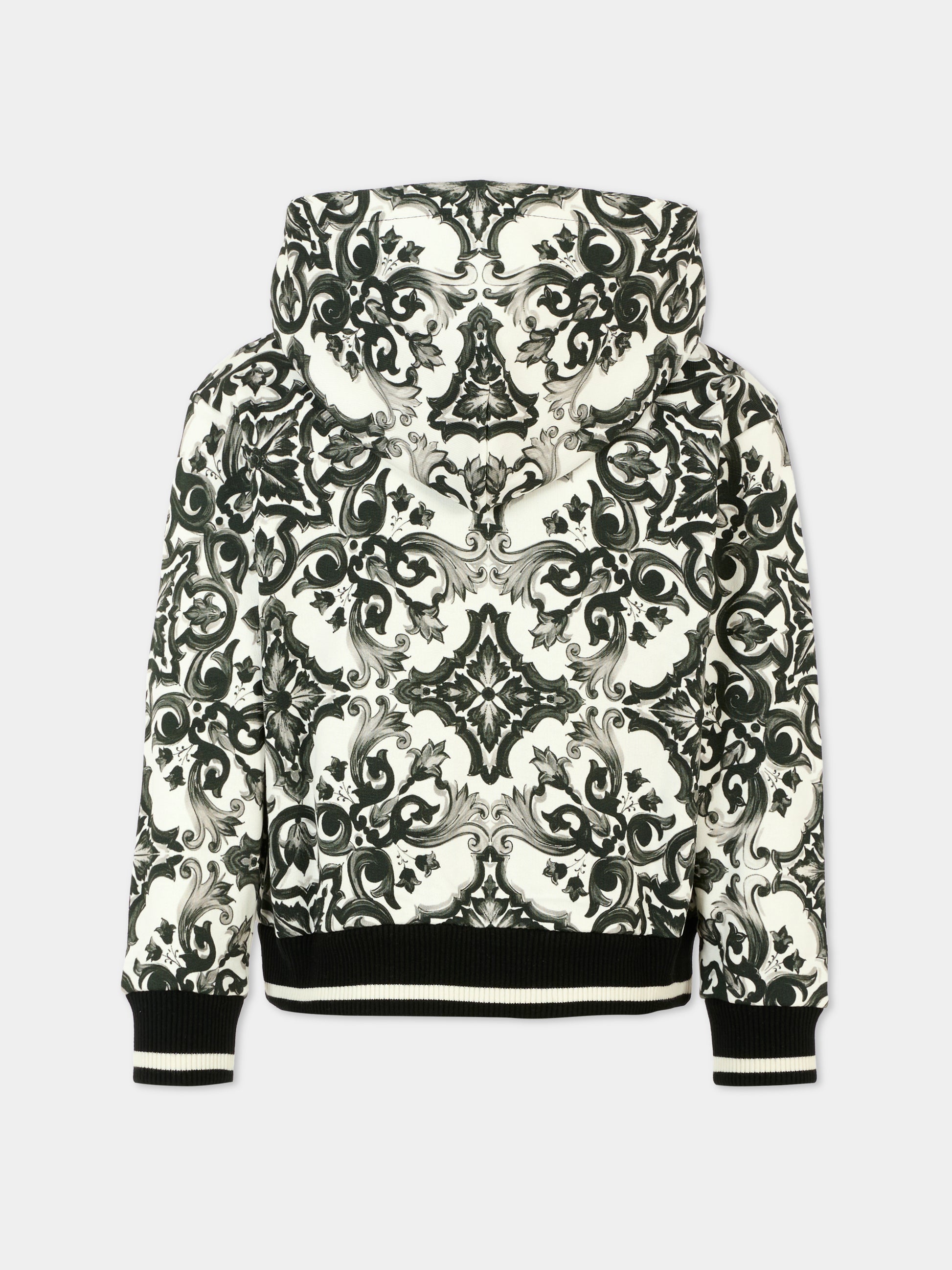 Felpa bianca per bambino con stampa maioliche,Dolce & Gabbana Kids,L4JWKG II7HR IZ3TN