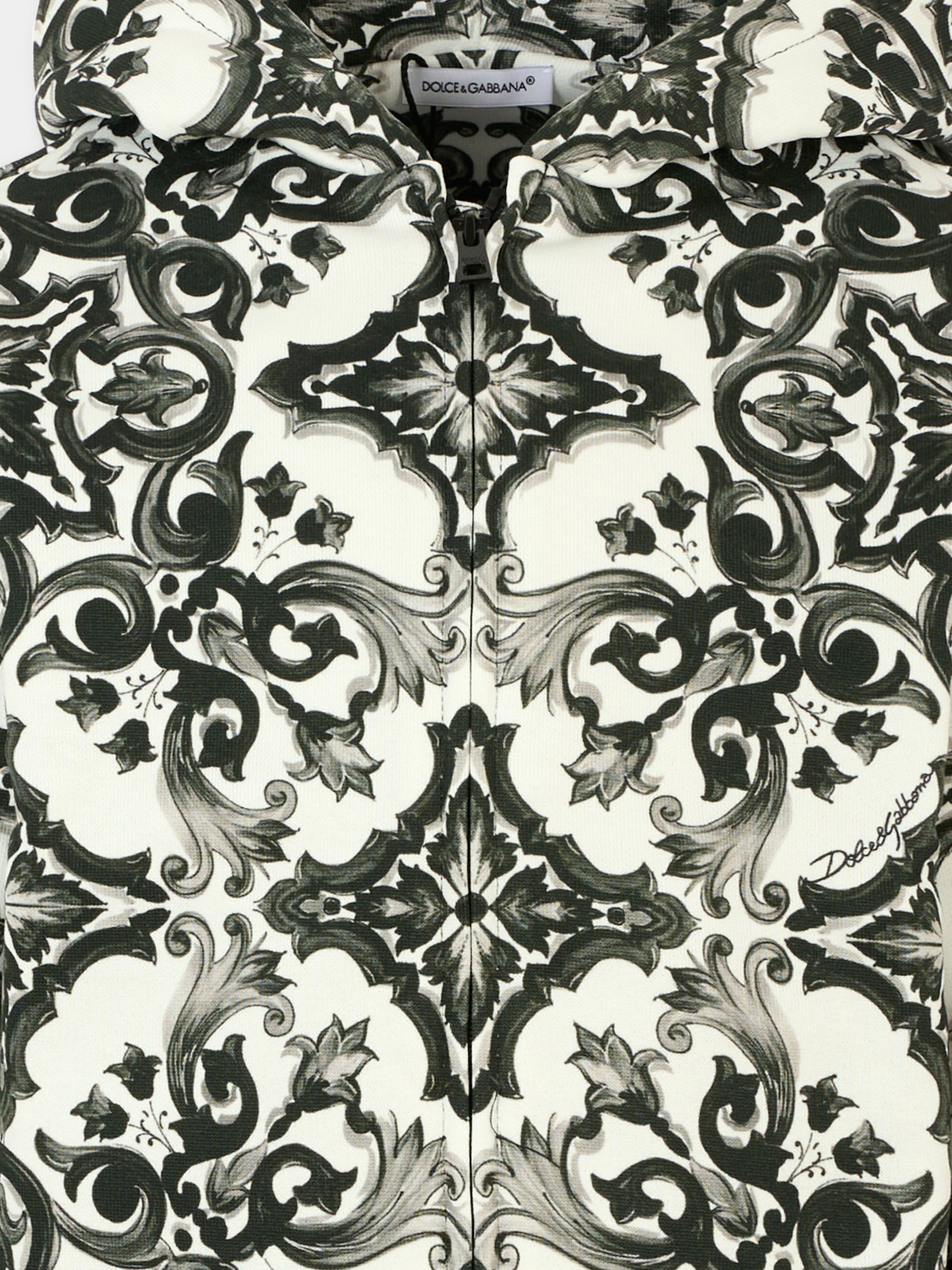 Felpa bianca per bambino con stampa maioliche,Dolce & Gabbana Kids,L4JWKG II7HR IZ3TN