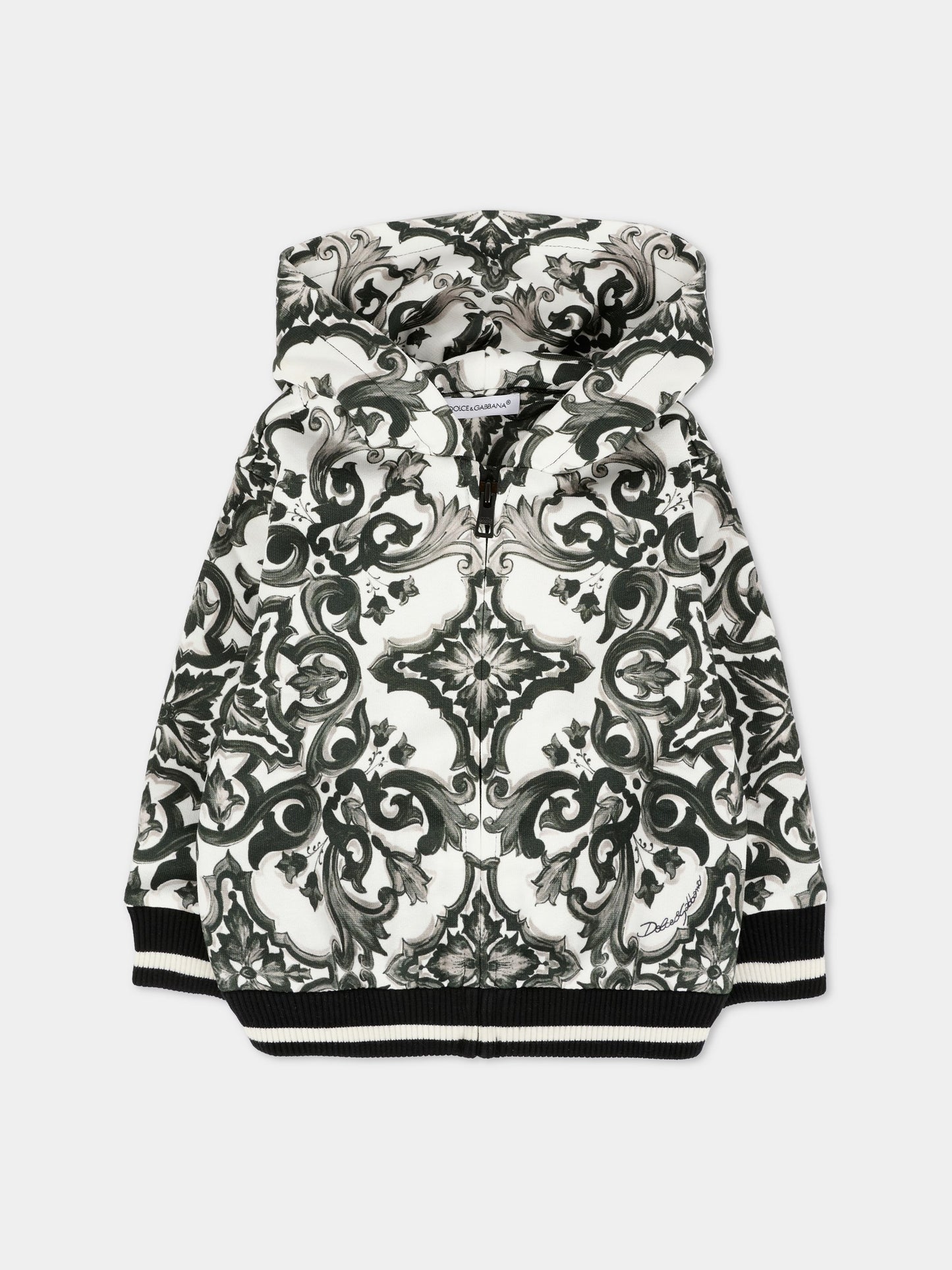 Felpa bianca per neonato con stampa maioliche,Dolce & Gabbana Kids,L1JWIT II7HR IZ3TN
