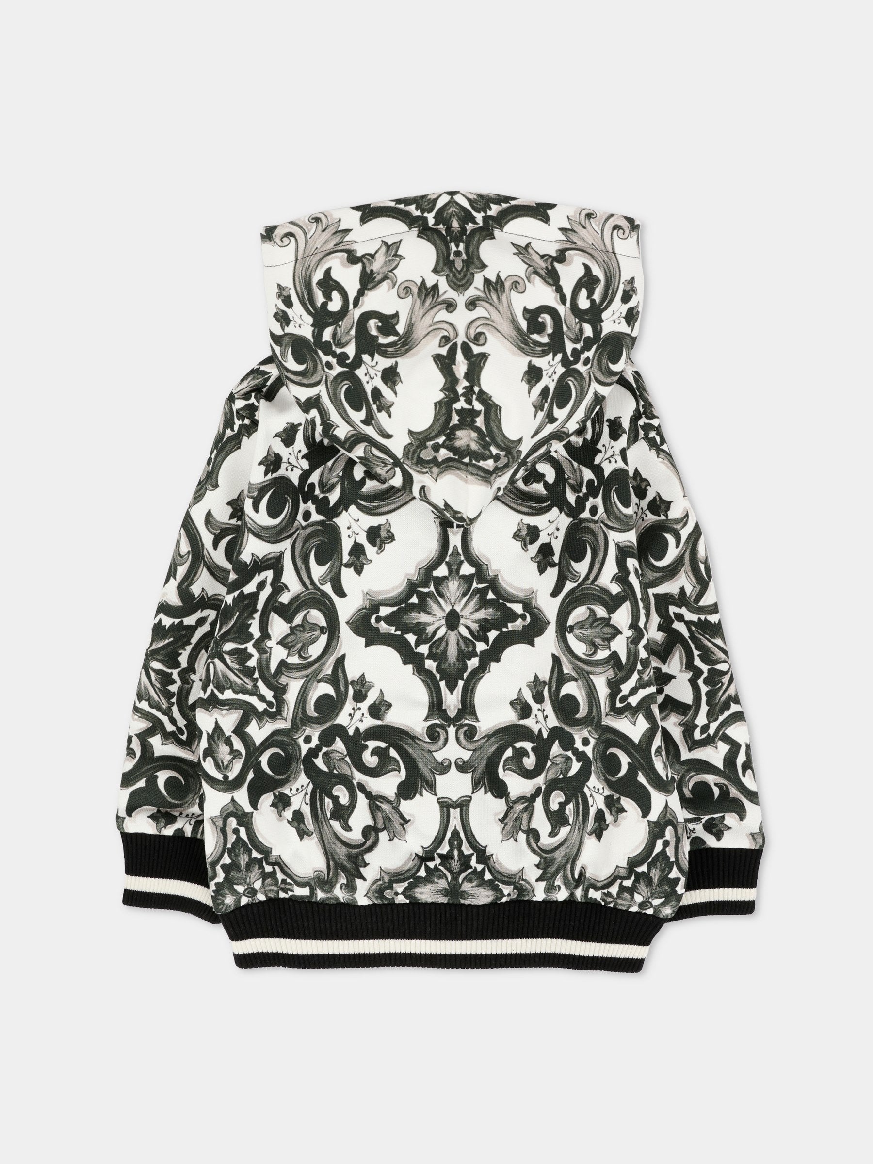 Felpa bianca per neonato con stampa maioliche,Dolce & Gabbana Kids,L1JWIT II7HR IZ3TN