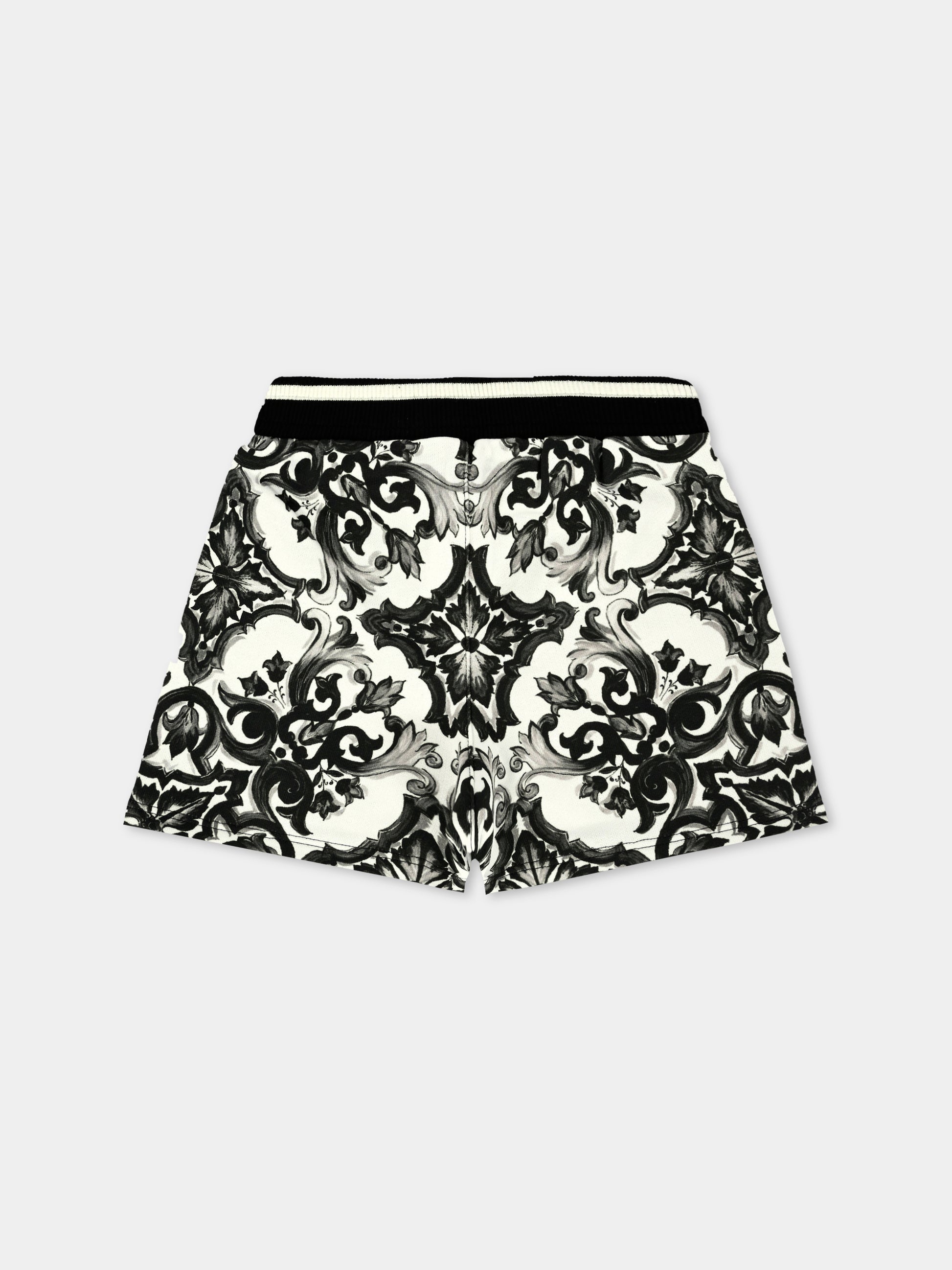 Shorts neri per neonato con stampa maiolica,Dolce & Gabbana Kids,L1JQS2 II7HR IZ3TN