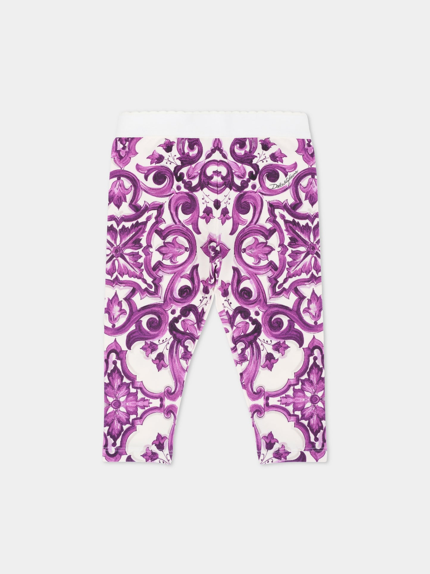 Leggings viola per neonata con stampa maioliche,Dolce & Gabbana Kids,L2JP5B HPGF4 IP3TN