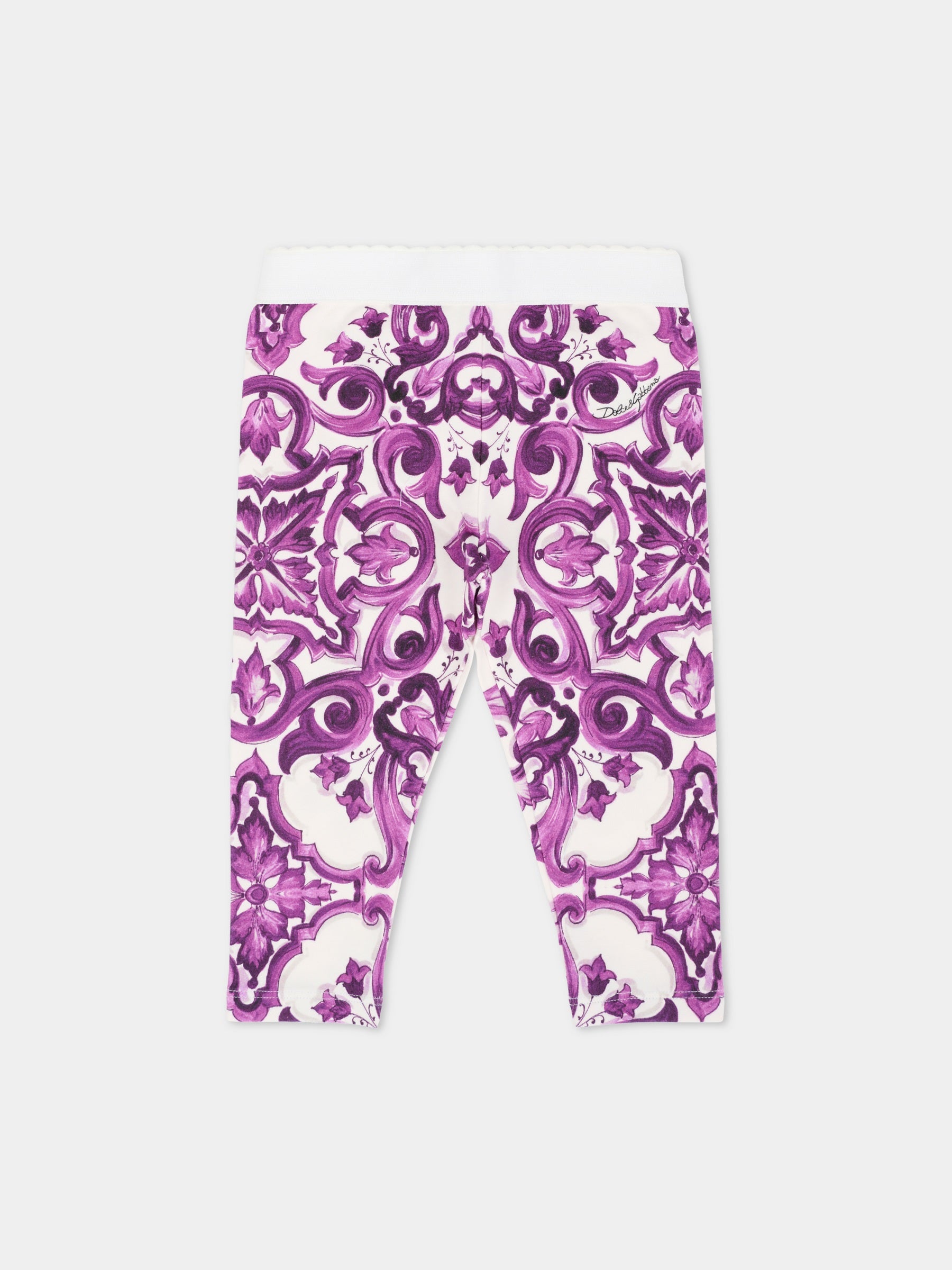 Leggings viola per neonata con stampa maioliche,Dolce & Gabbana Kids,L2JP5B HPGF4 IP3TN