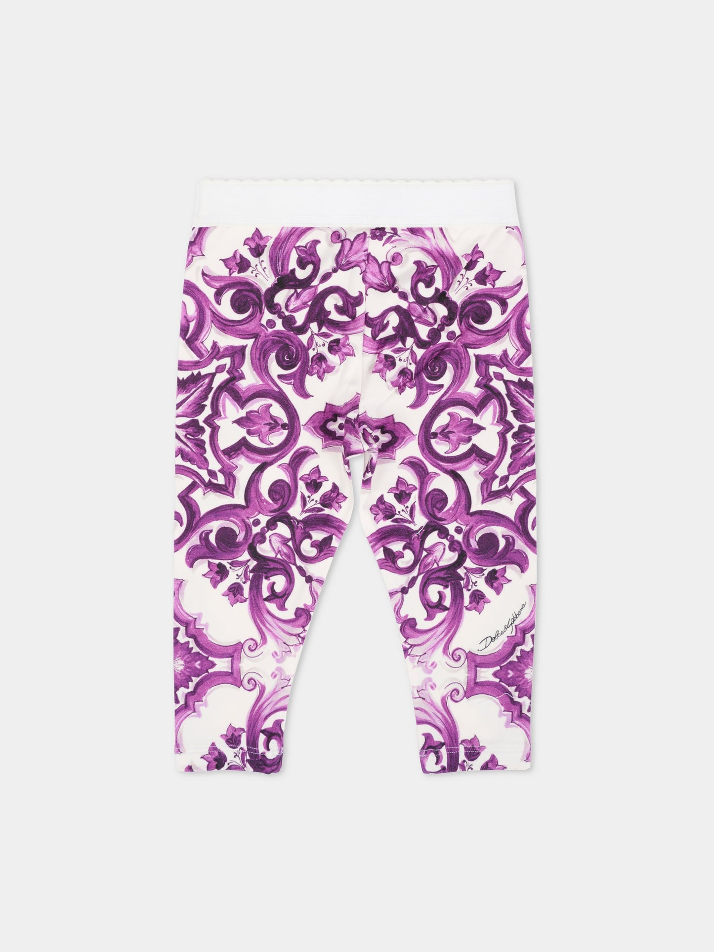 Leggings viola per neonata con stampa maioliche,Dolce & Gabbana Kids,L2JP5B HPGF4 IP3TN