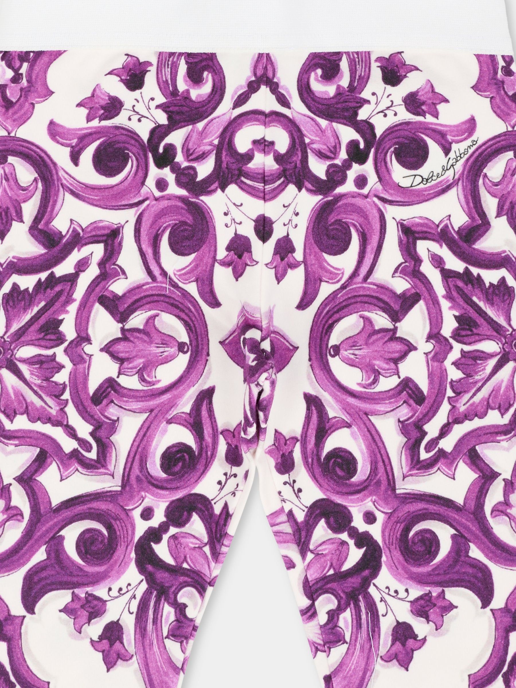 Leggings viola per neonata con stampa maioliche,Dolce & Gabbana Kids,L2JP5B HPGF4 IP3TN
