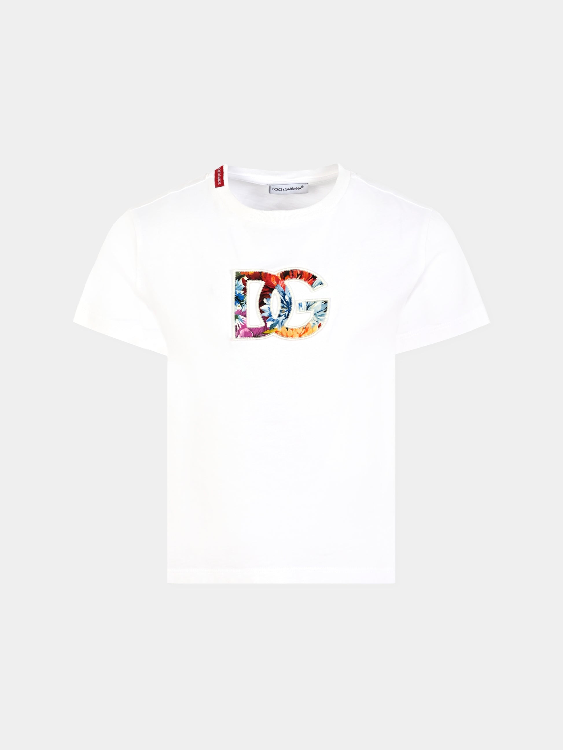 T-shirt bianca per bambina con ricamo DG,Dolce & Gabbana Kids,L5JTNK G7PHQ W0800